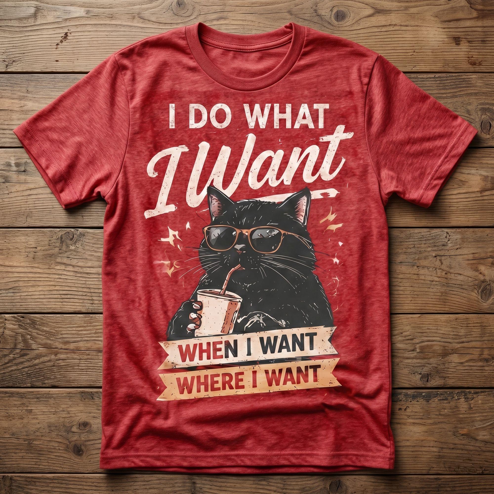 I Do What I Want Funny Black Cat Coffee Vintage Graphic T-Shirt