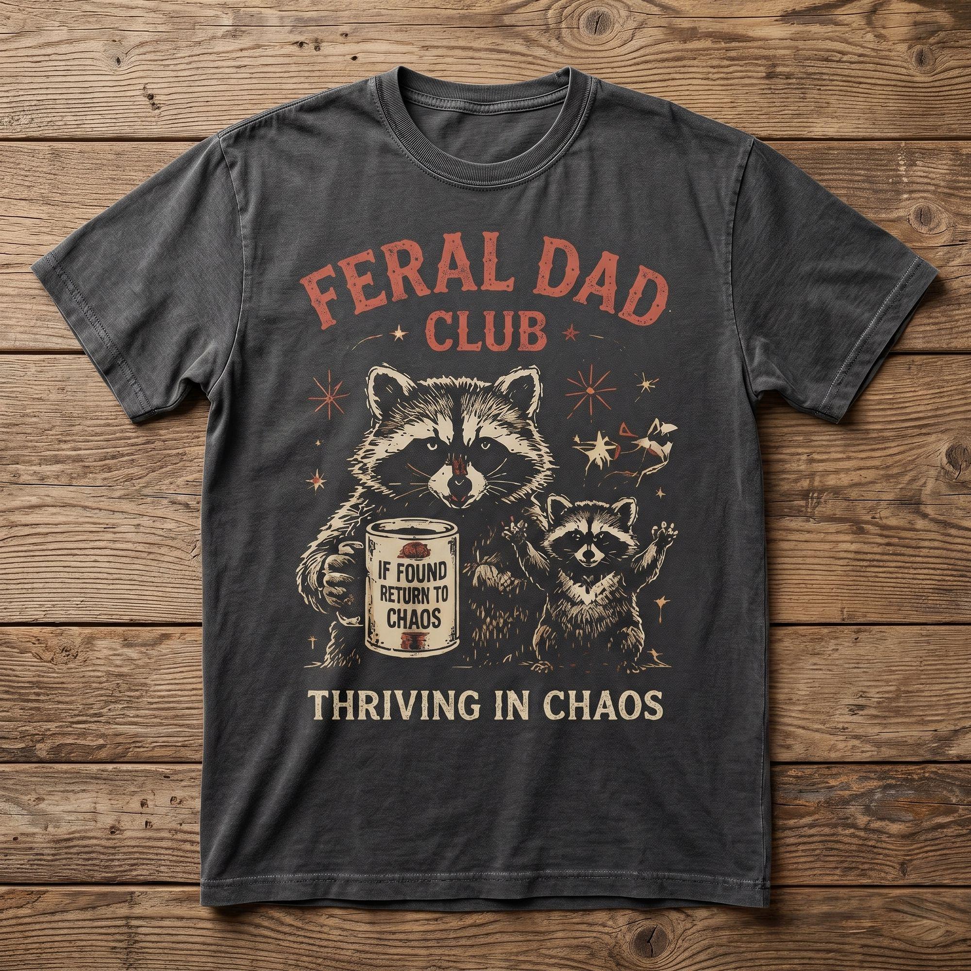 Funny Feral Dad Club Raccoon Chaos Vintage T-shirt