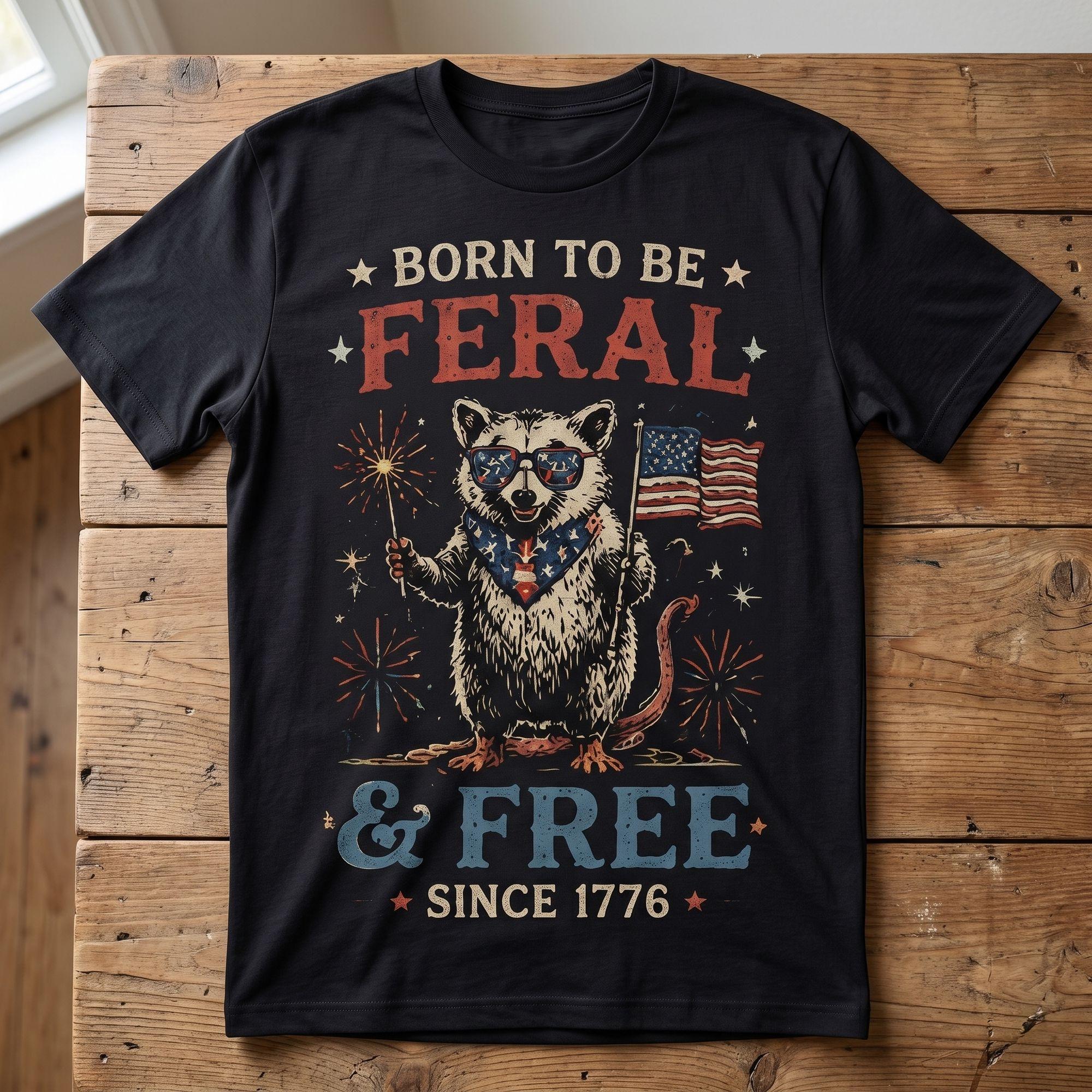 Funny Patriotic Feral Raccoon Since 1776 Vintage T-shirt