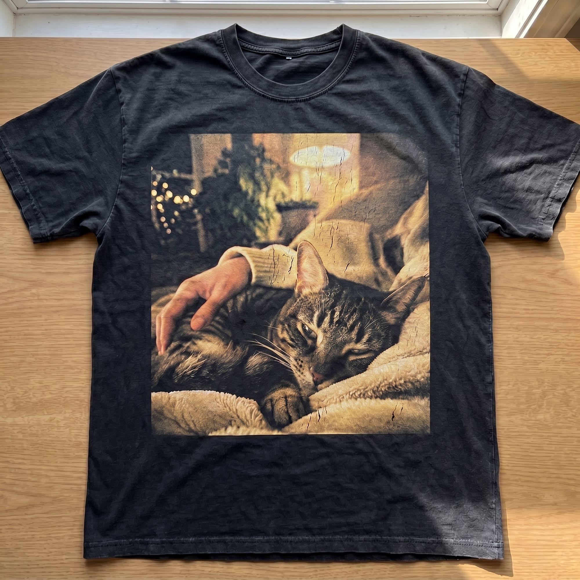 Vintage Cozy Cat Night T-shirt