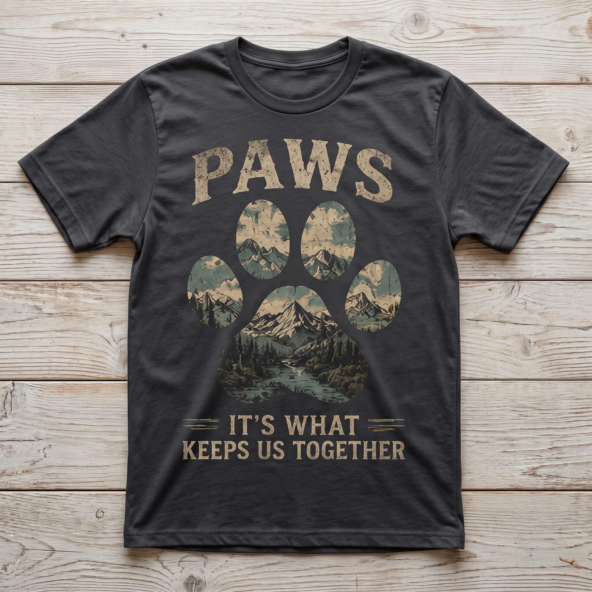 Vintage Mountain Paw Print Dog Lover T-shirt
