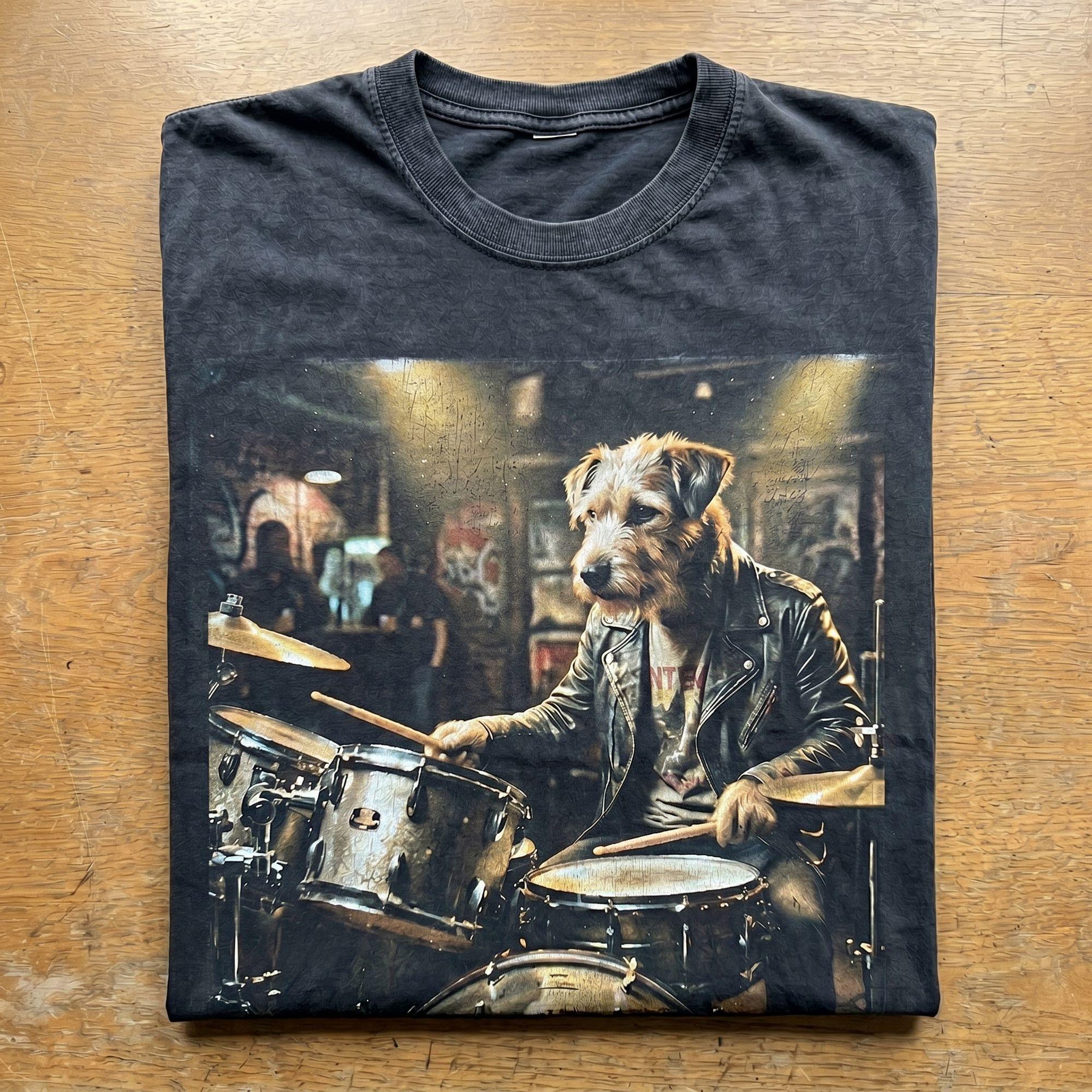 Vintage Rock Drummer Dog T-shirt