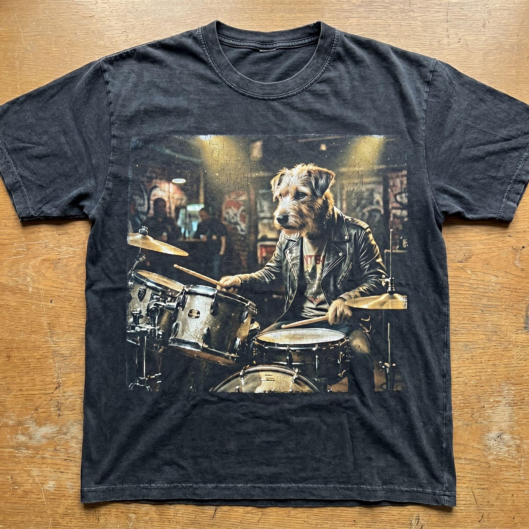 Vintage Rock Drummer Dog T-shirt