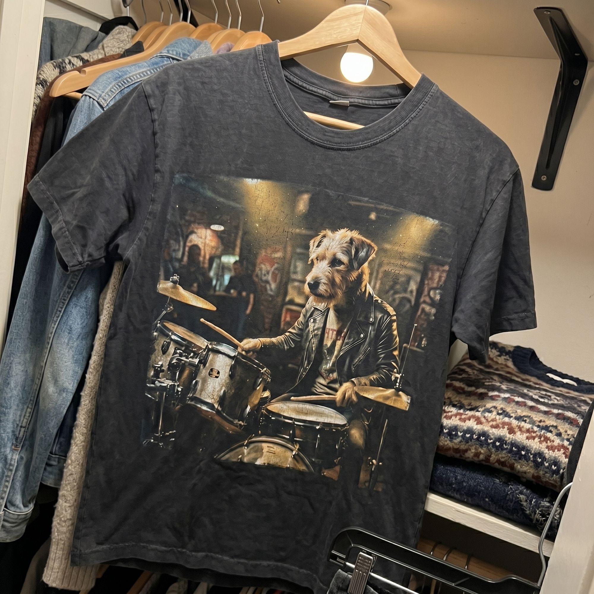 Vintage Rock Drummer Dog T-shirt