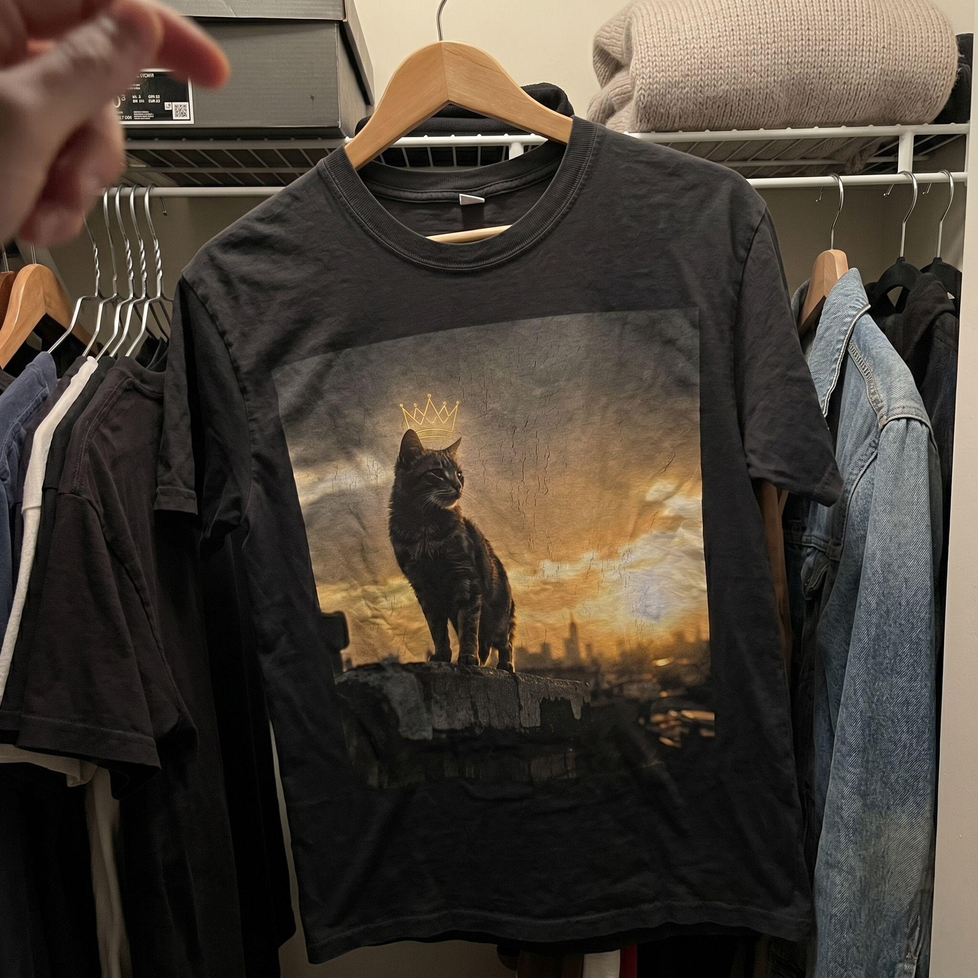 Vintage Crowned Cat Rooftop T-shirt