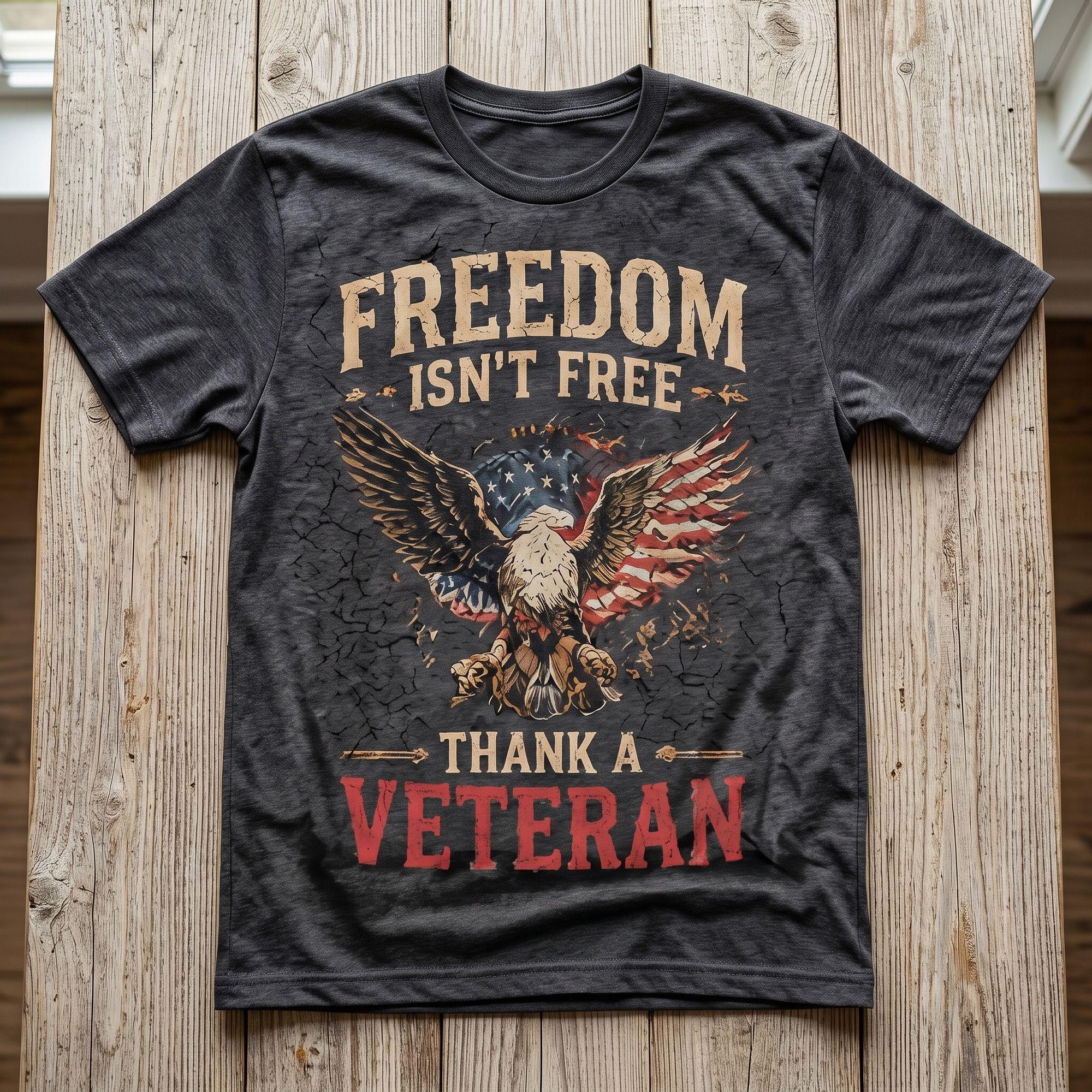 Freedom Isn't Free Thank a Veteran Patriotic Eagle Graphic T-Shirt