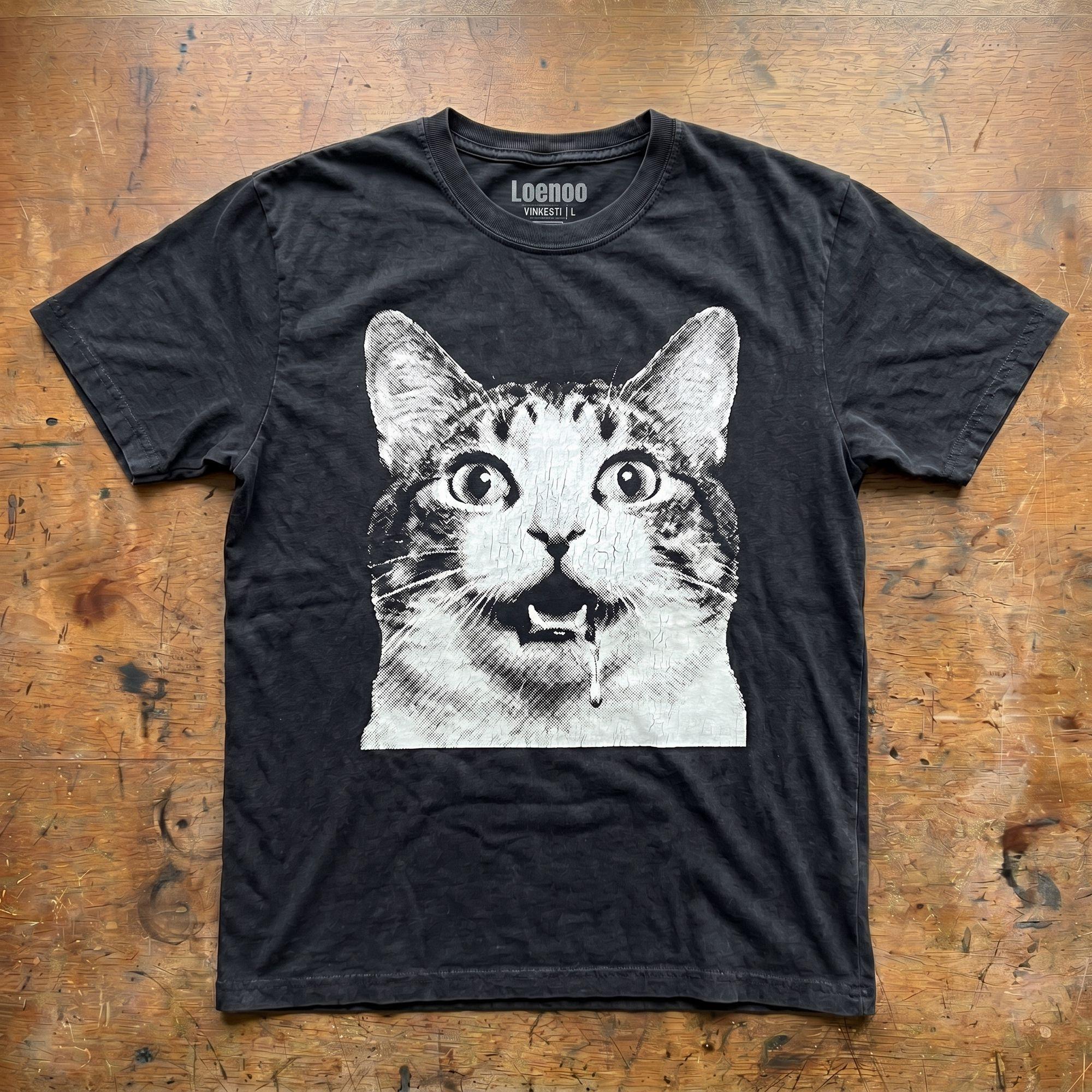 "Drooling Cat" 2026 Viral Meme Tee | Vintage Statement Shirt for Meme Lords