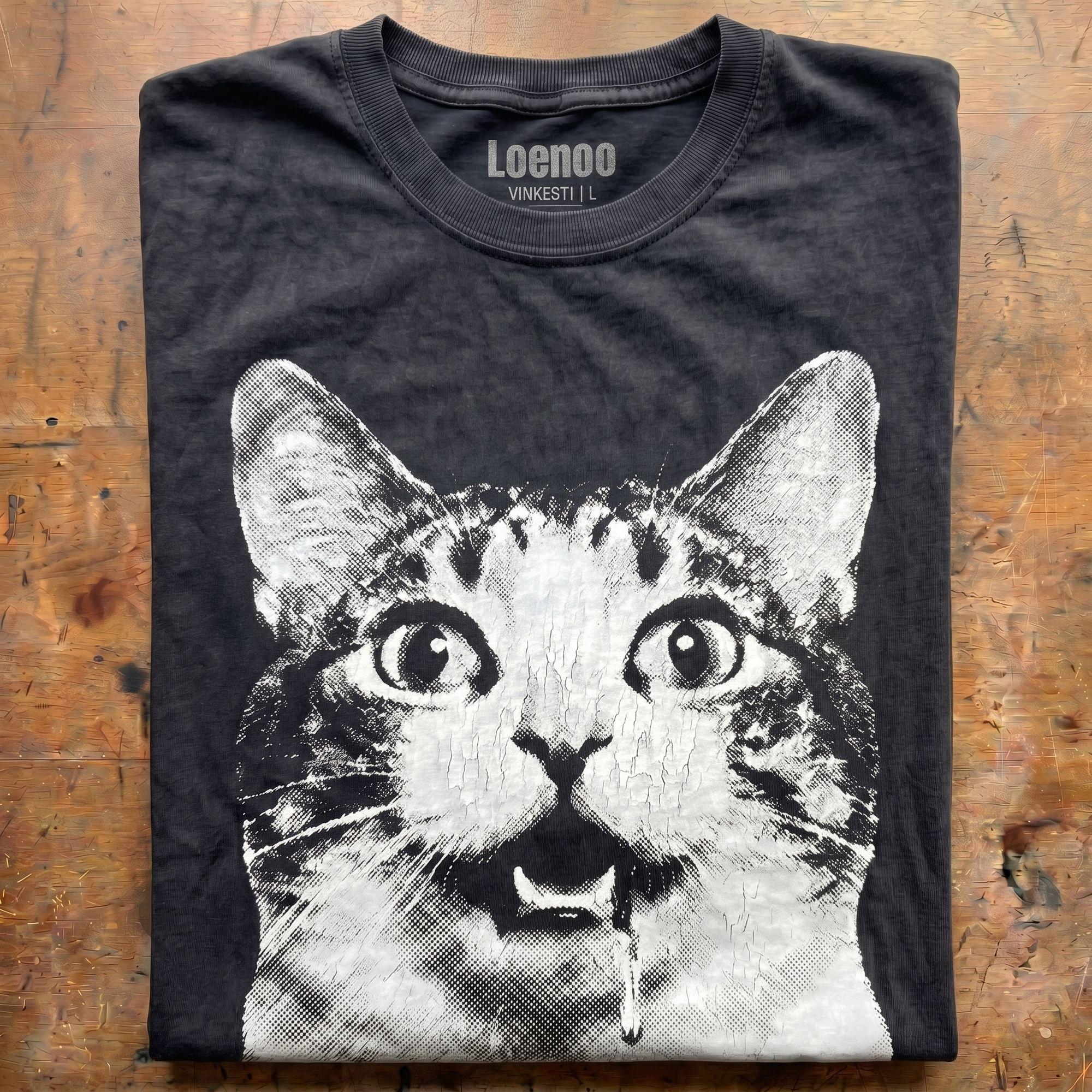 "Drooling Cat" 2026 Viral Meme Tee | Vintage Statement Shirt for Meme Lords