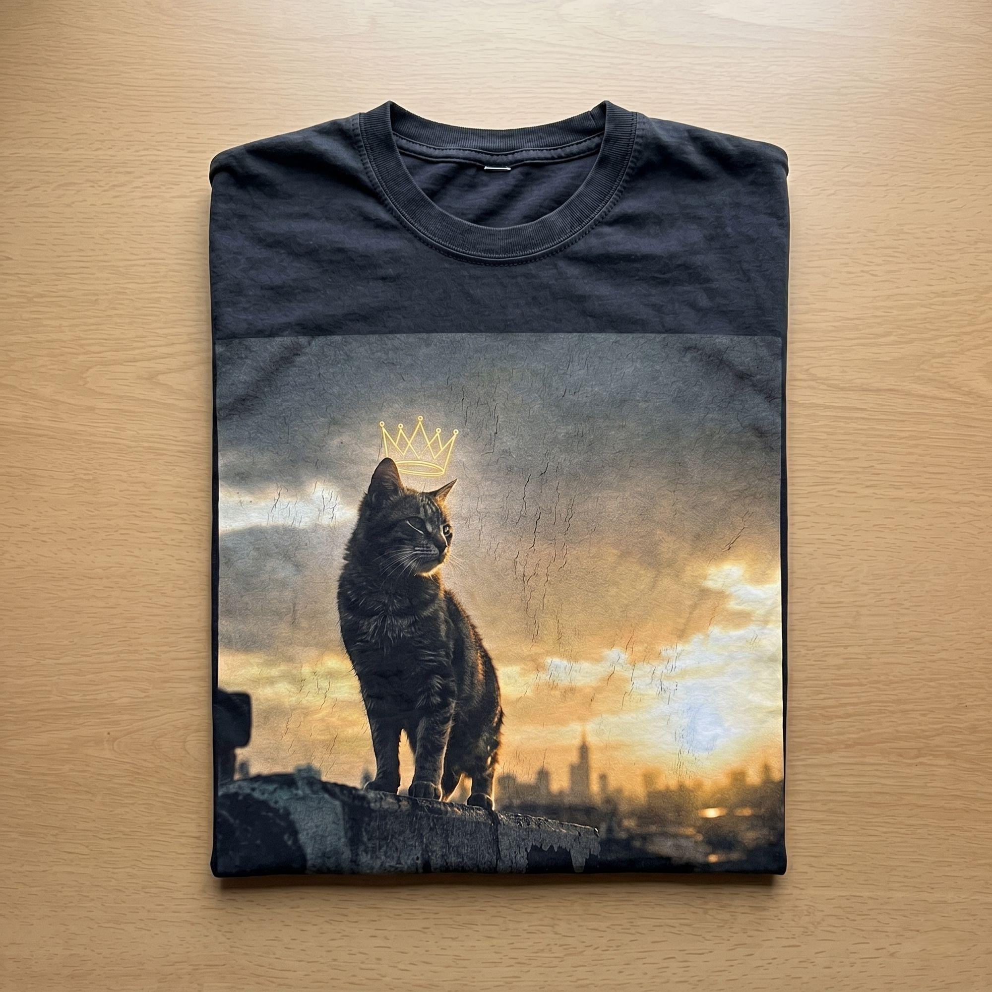 Vintage Crowned Cat Rooftop T-shirt