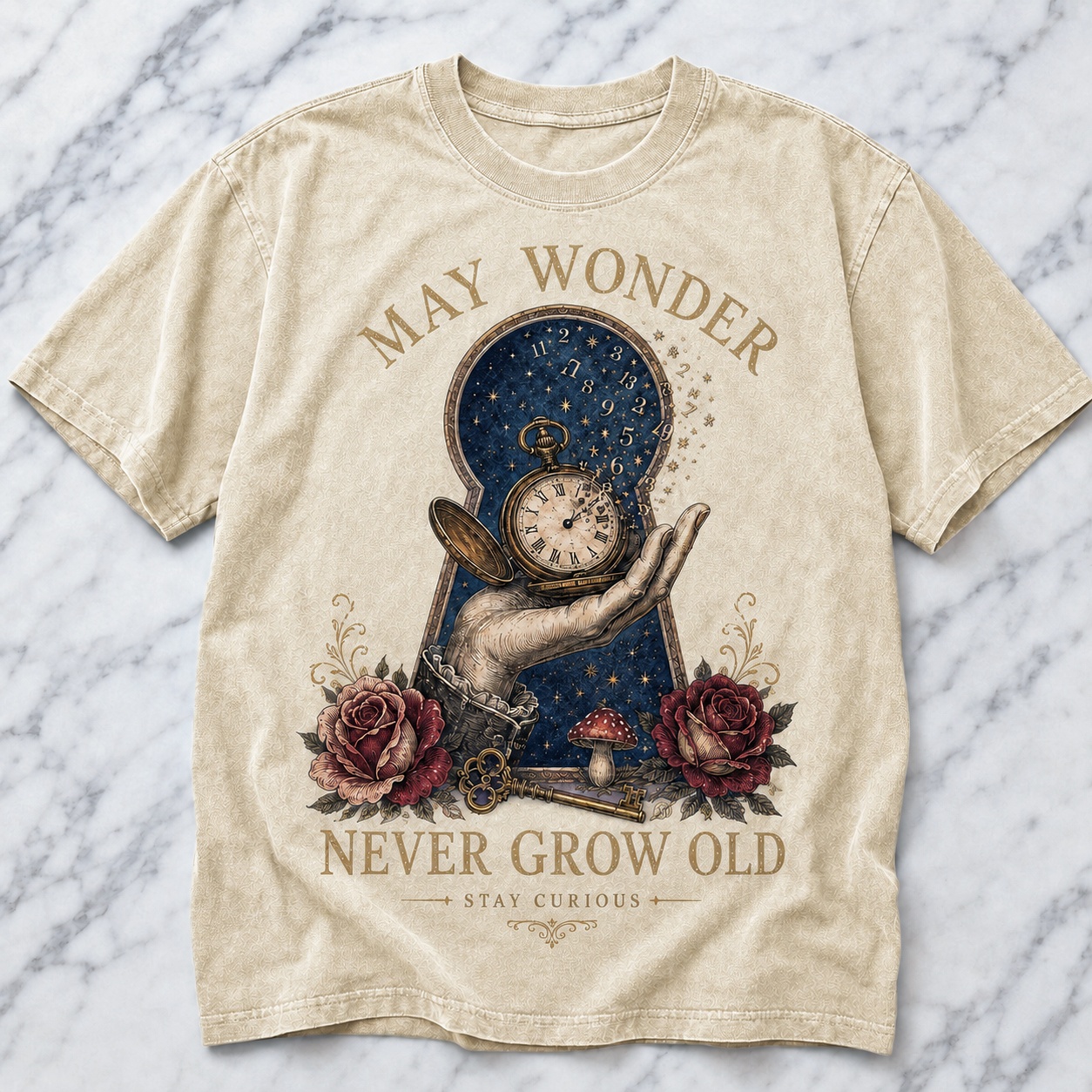May Wonder Never Grow Old Vintage Curiosity Tee