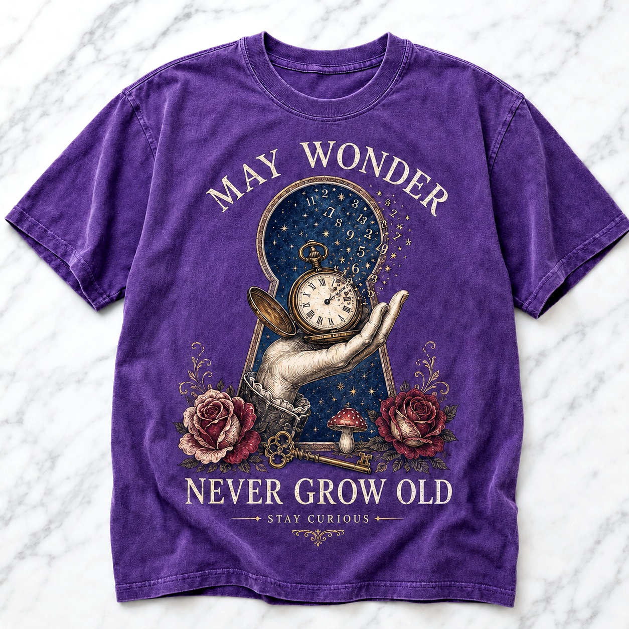 May Wonder Never Grow Old Vintage Curiosity Tee