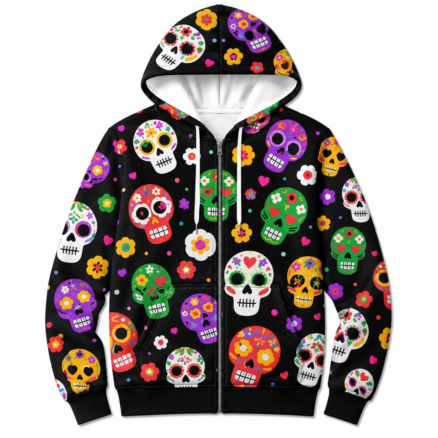 Sweat à Capuche Crânes et Fleurs Multicolores
