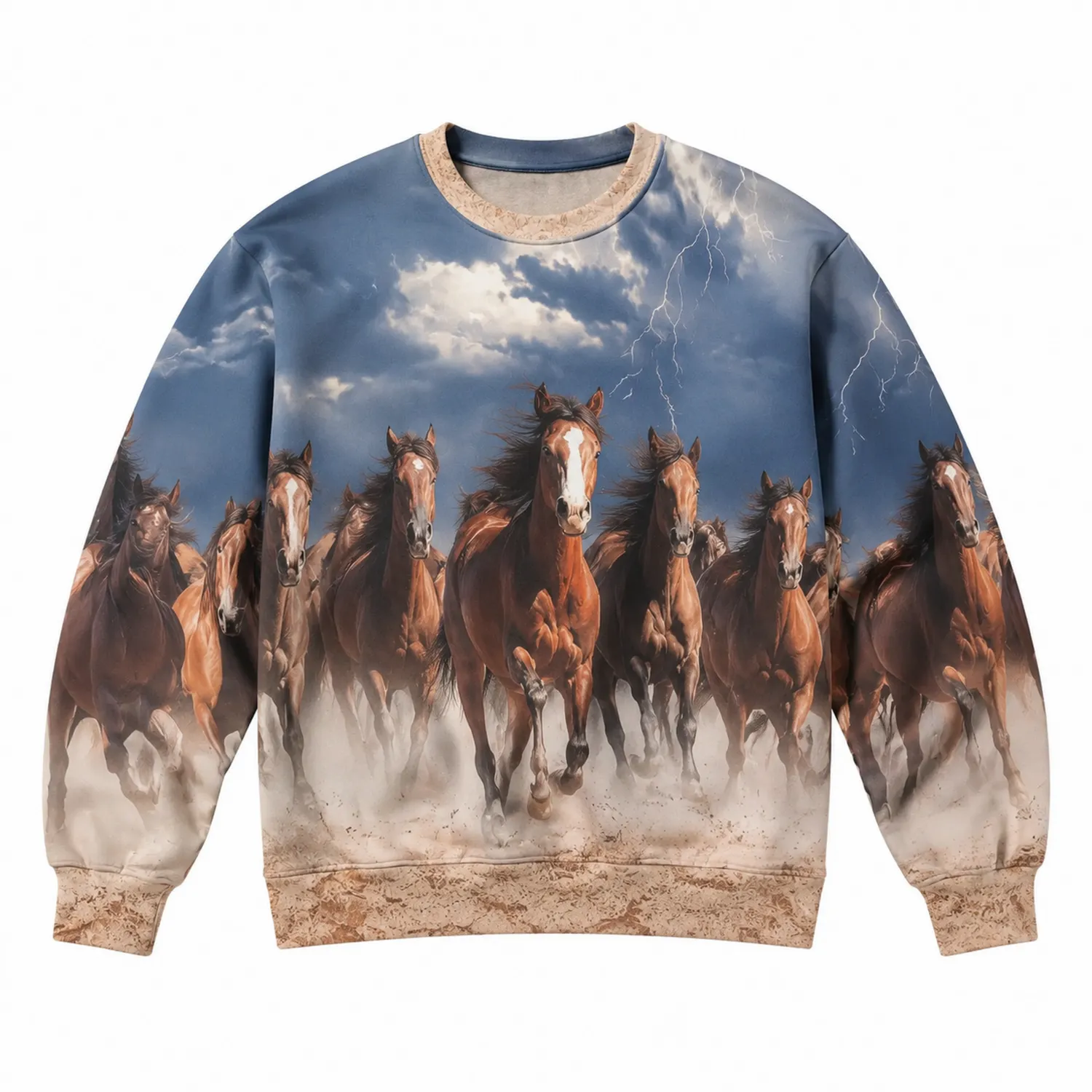 Sweat-shirt à manches longues imprimé chevaux - Bleu/Marron