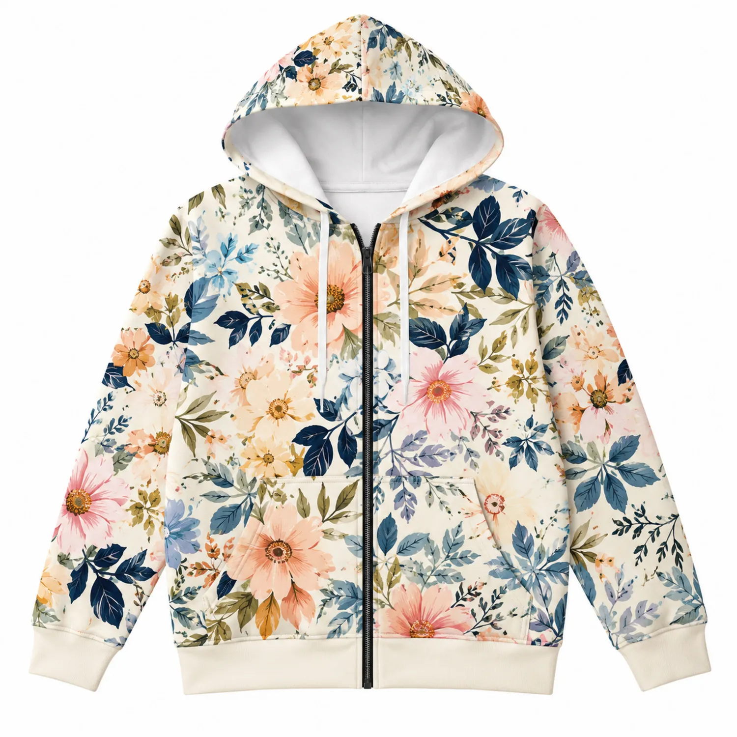 Veste à Capuche Zippée Motif Floral Multicolore