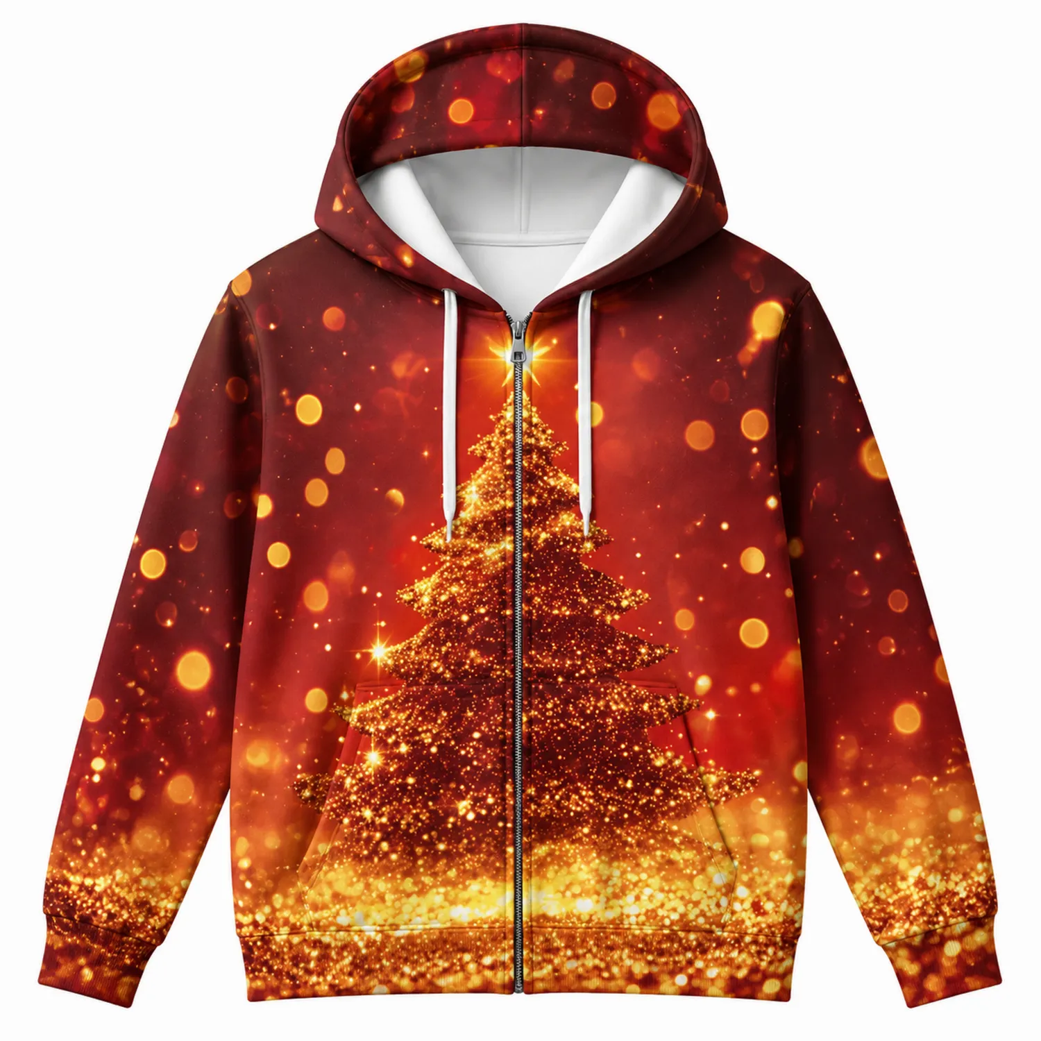 Veste de Noël à Capuche avec Sapin Lumineux Rouge
