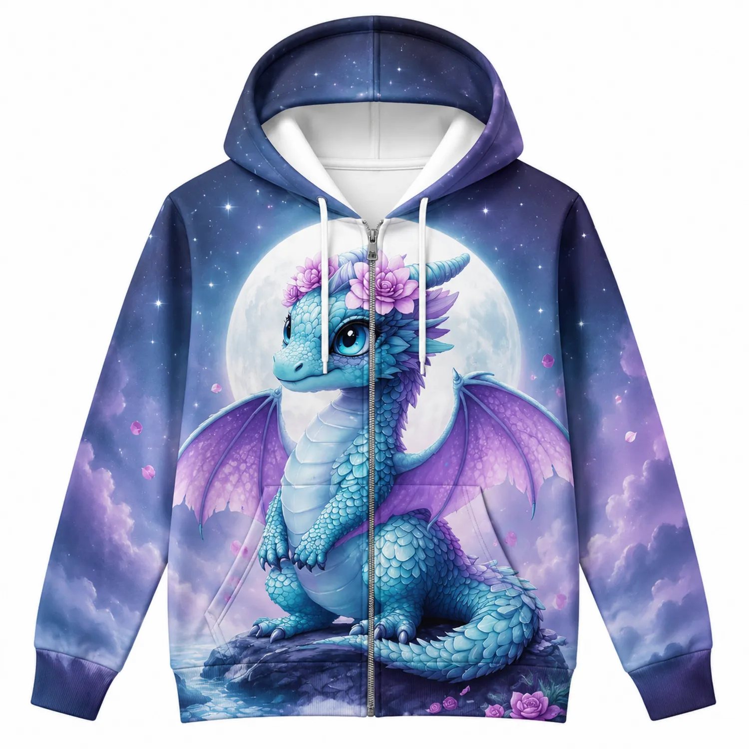 Sweat à Capuche Enfant avec Design Dragon en Bleu et Violet