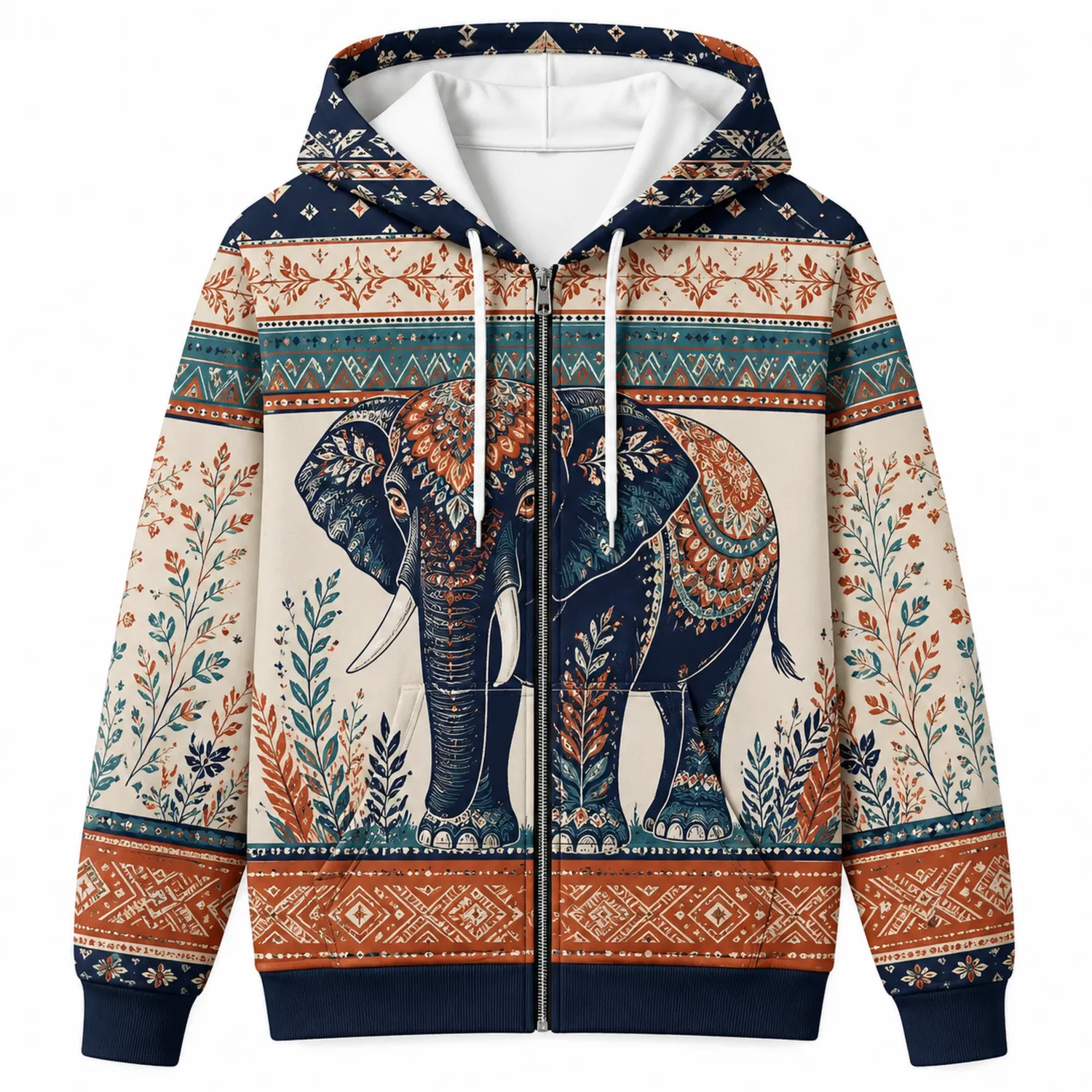 Veste à Capuche Bohème Motif Élégant d'Éléphant