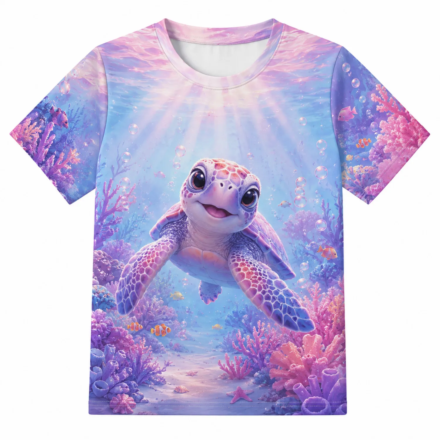 T-shirt Multicolore à Manches Courtes Imprimé Tortue Sous-Marine