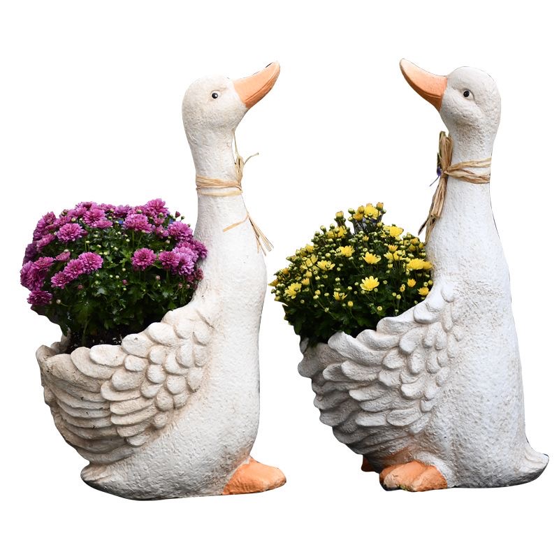 園林鴨子花盆擺件