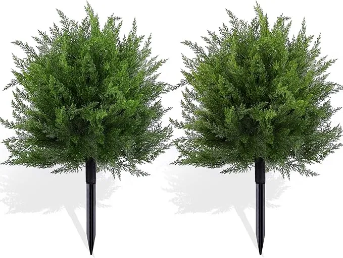 FAJUNZH Arbustos topiarios artificiales para exteriores con espiga, bola de boj, arbustos falsos resistentes a los rayos UV, plantas sint&eacute;ticas para interiores y exteriores, oto&ntilde;o, Acci&oacute;n de Gracias, Halloween (&aacute;rboles de bolas de cedro topiario)