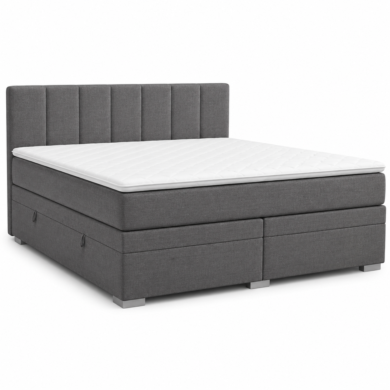 Boxspringbett Grau 180x200 cm mit Bettkasten und Topper