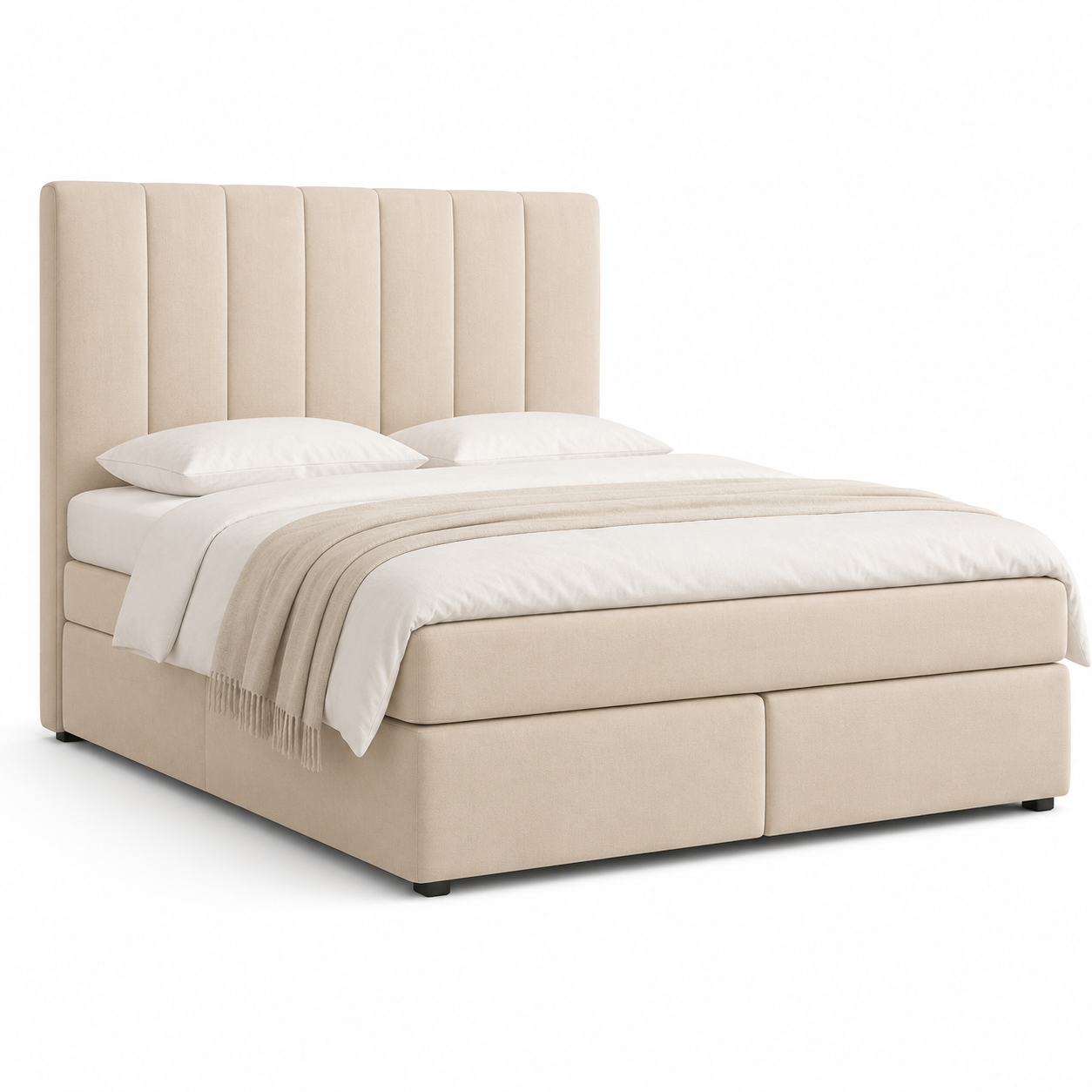 Boxspringbett Beige 160x200 cm mit hohem Polsterkopfteil