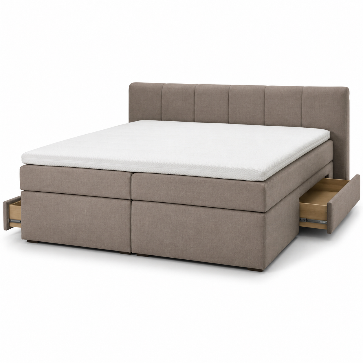 Boxspringbett Taupe 200x200 cm mit beidseitigem Stauraum