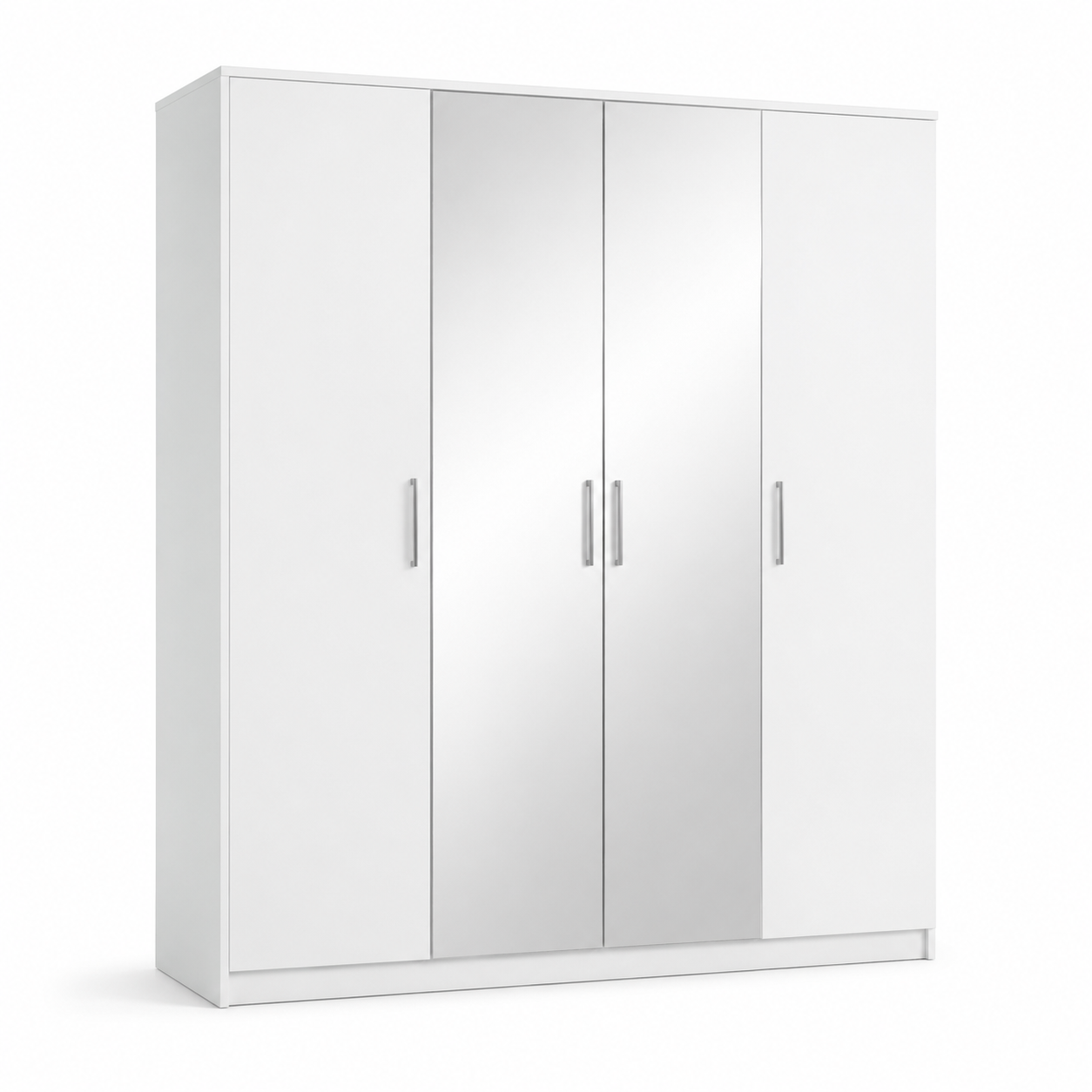 Drehtürenschrank Weiß 180 cm mit Spiegel und Kleiderstange