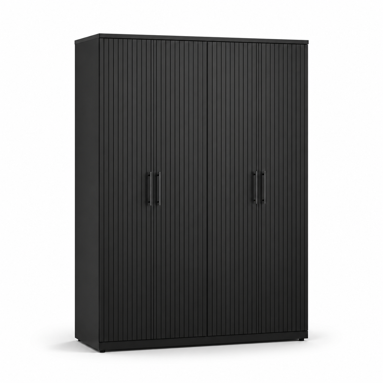 Kleiderschrank Schwarz 160 cm mit Lamellenoptik