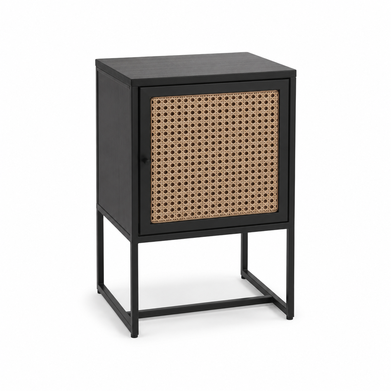 Nachttisch Schwarz Metallgestell mit Rattanfront