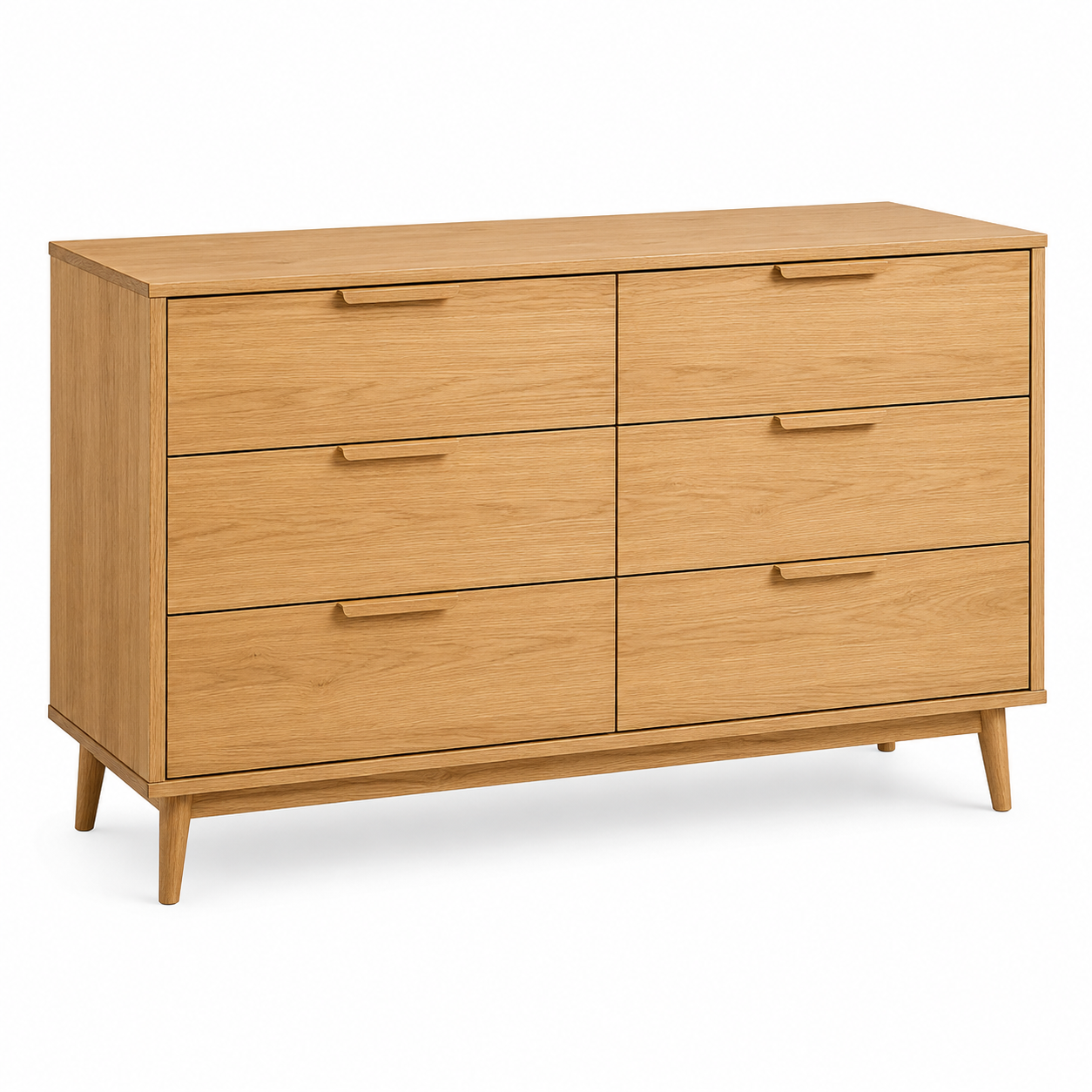 Schlafzimmer Kommode Eiche Natur 120 cm mit sechs Schubladen