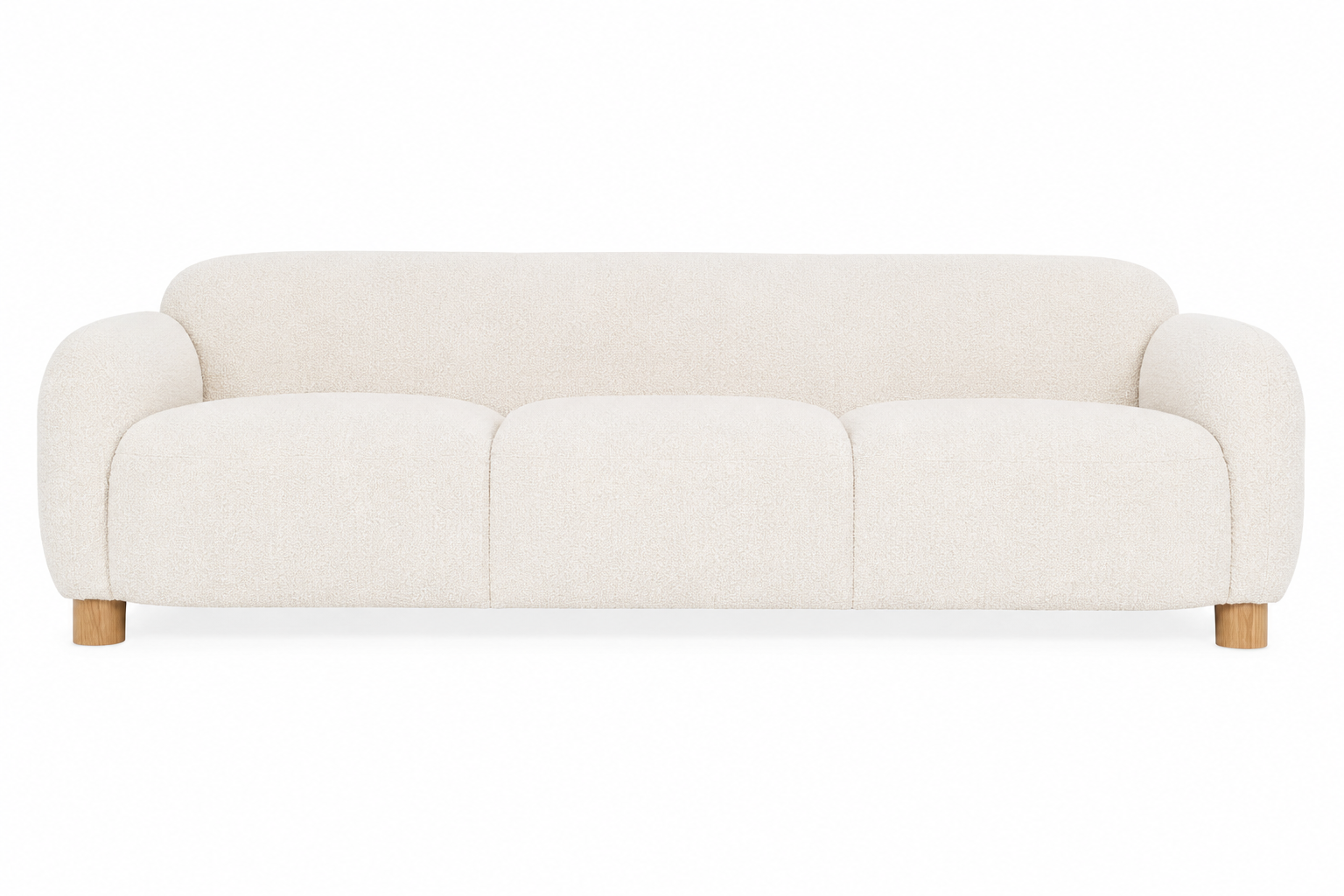 Japandi 3-Sitzer-Sofa in Bouclé Cremeweiß mit gerundeten Armlehnen 228 x 96 x 78 cm