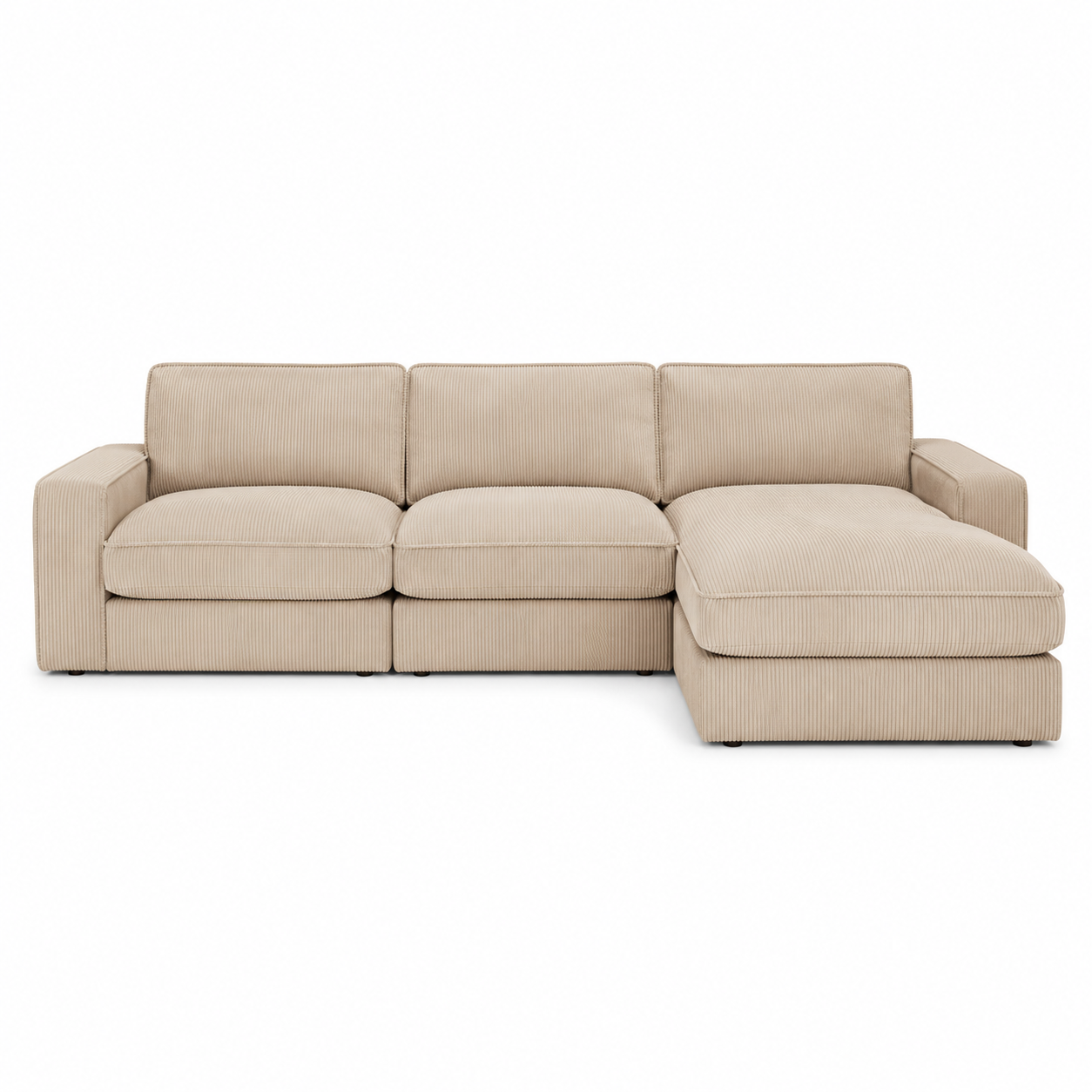 Modulares 3-Sitzer-Sofa in Cord Sandbeige mit Chaiselongue rechts 278 x 168 x 82 cm