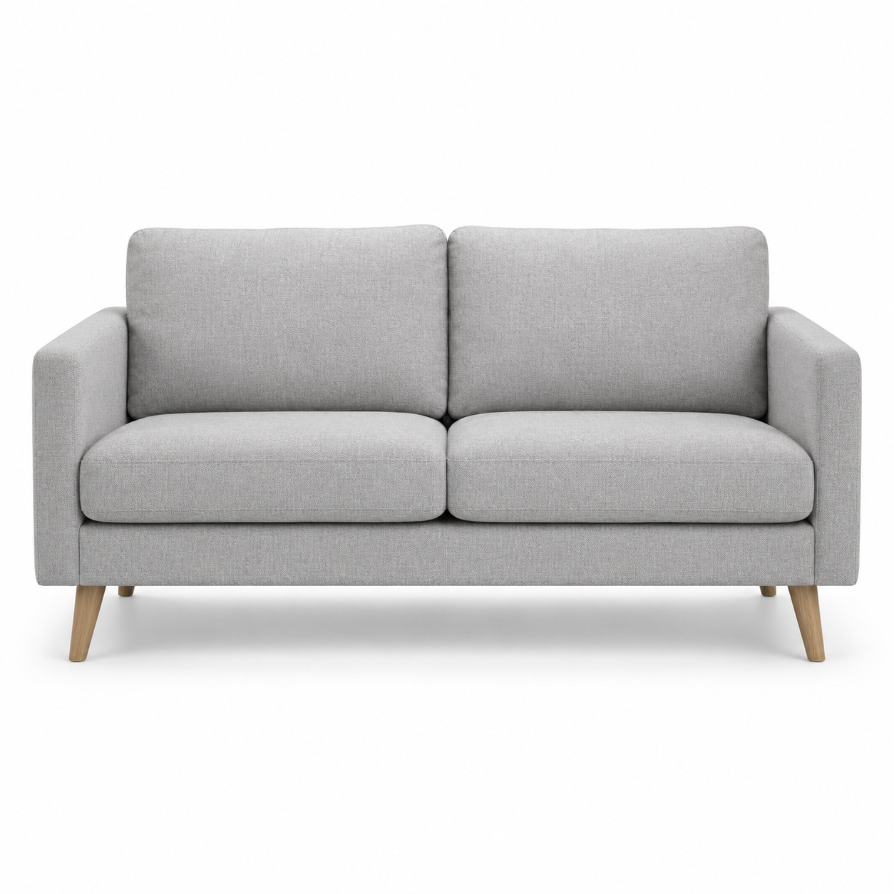 Skandinavisches 2-Sitzer-Sofa in Webstoff Hellgrau mit Eichenfüßen 178 x 88 x 80 cm