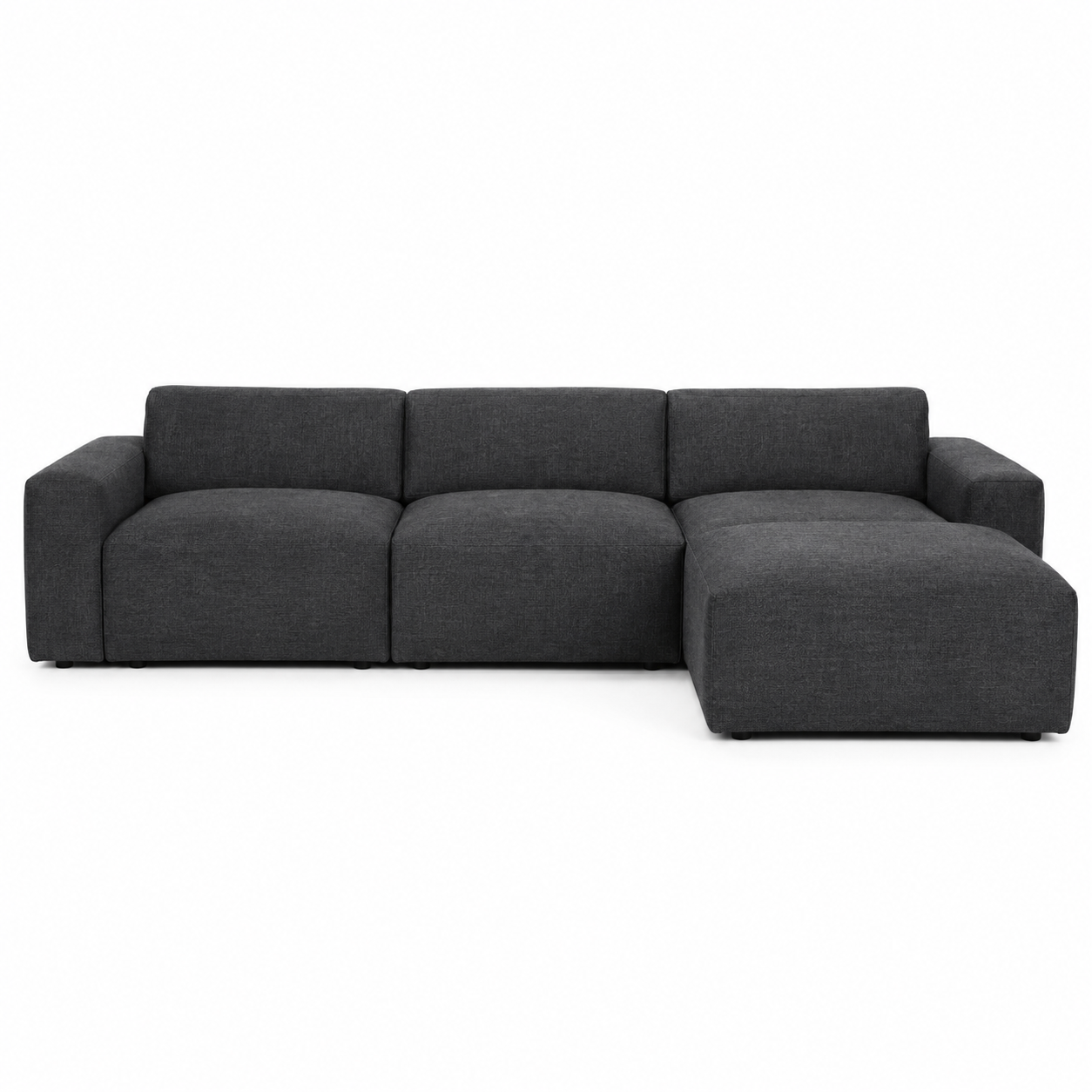 Modulares Ecksofa in Webstoff Anthrazit mit Ottomane rechts 290 x 190 x 80 cm
