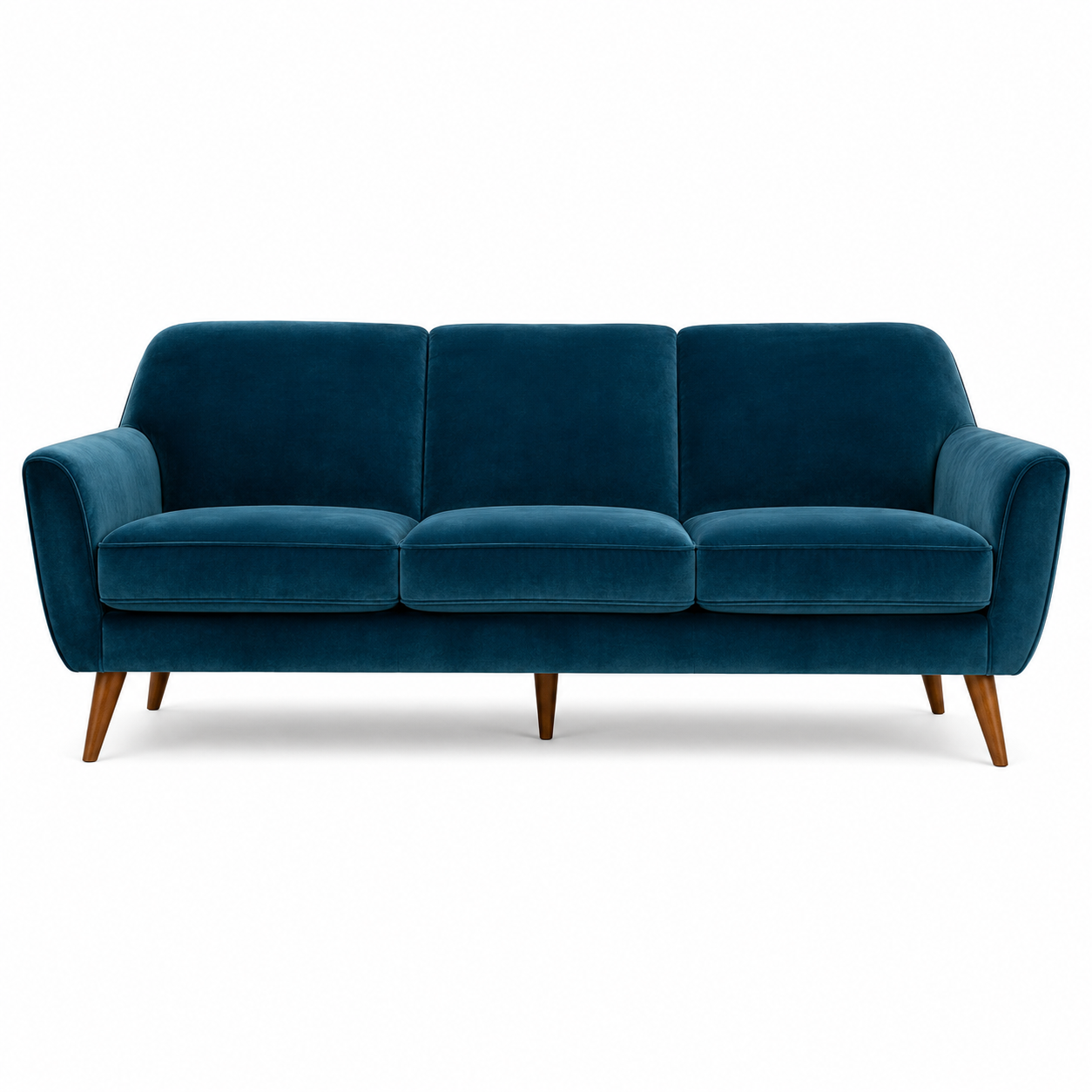 Retro 3-Sitzer-Sofa in Samt Petrolblau mit Holzfüßen 210 x 86 x 82 cm