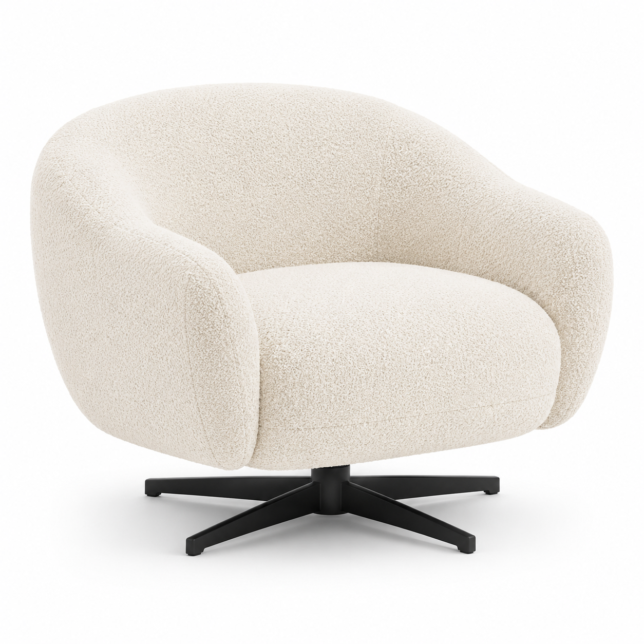 Bouclé Loungesessel in Cremeweiß mit Drehgestell Schwarz 82 x 84 x 76 cm