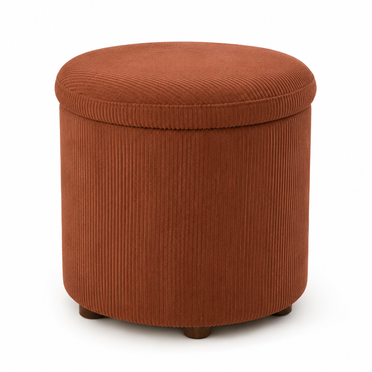 Runder Hocker in Cord Rostbraun mit gepolstertem Sitz 45 x 45 x 45 cm