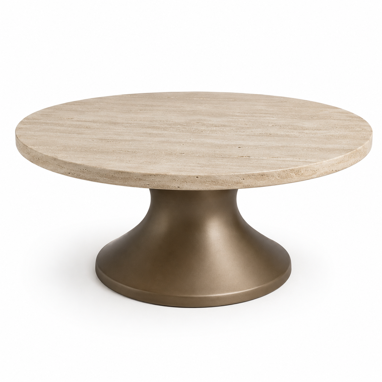 Runder Couchtisch in Travertinoptik Beige mit Metallfuß 80 x 80 x 38 cm