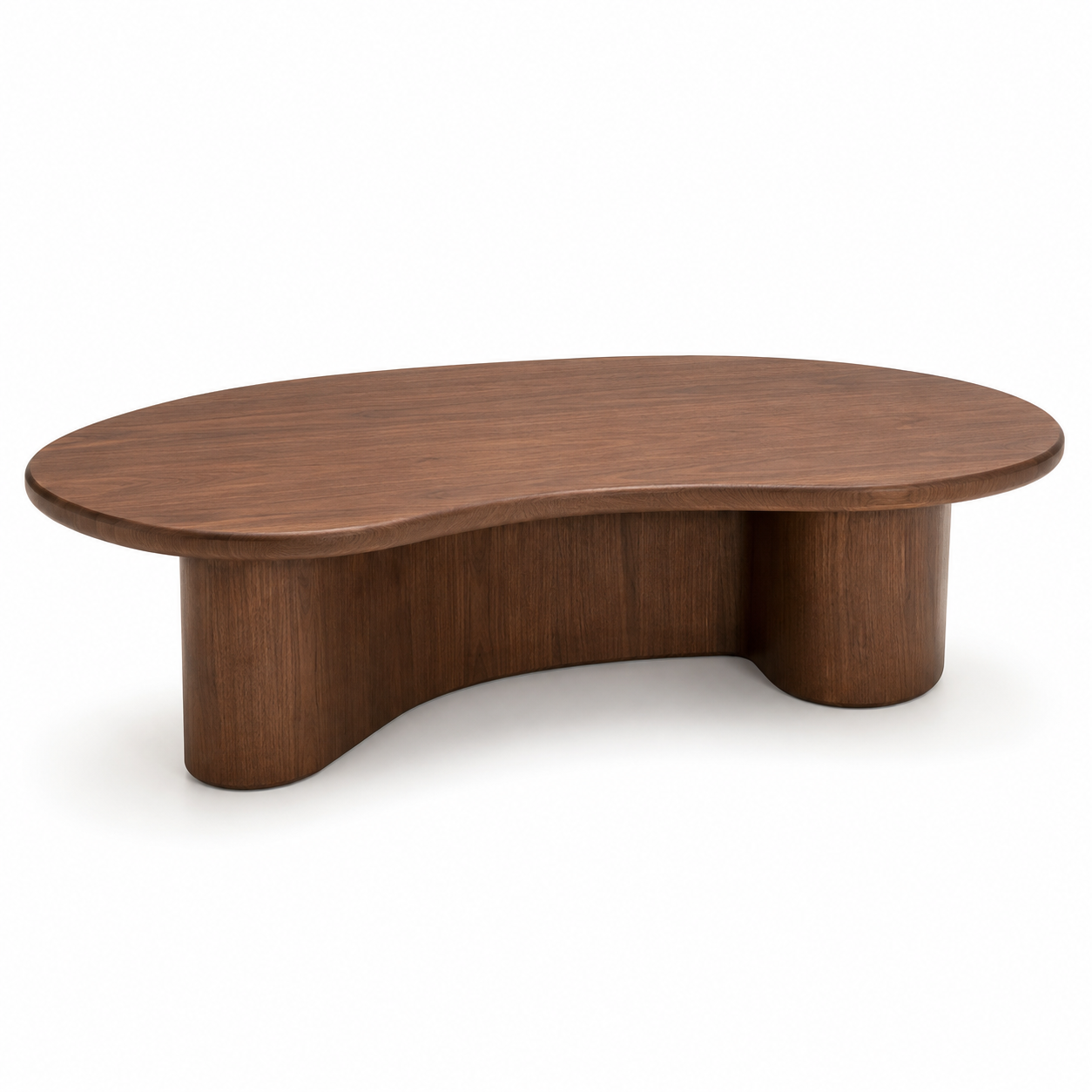 Organischer Couchtisch in Nussbaumoptik mit asymmetrischer Platte 120 x 65 x 39 cm