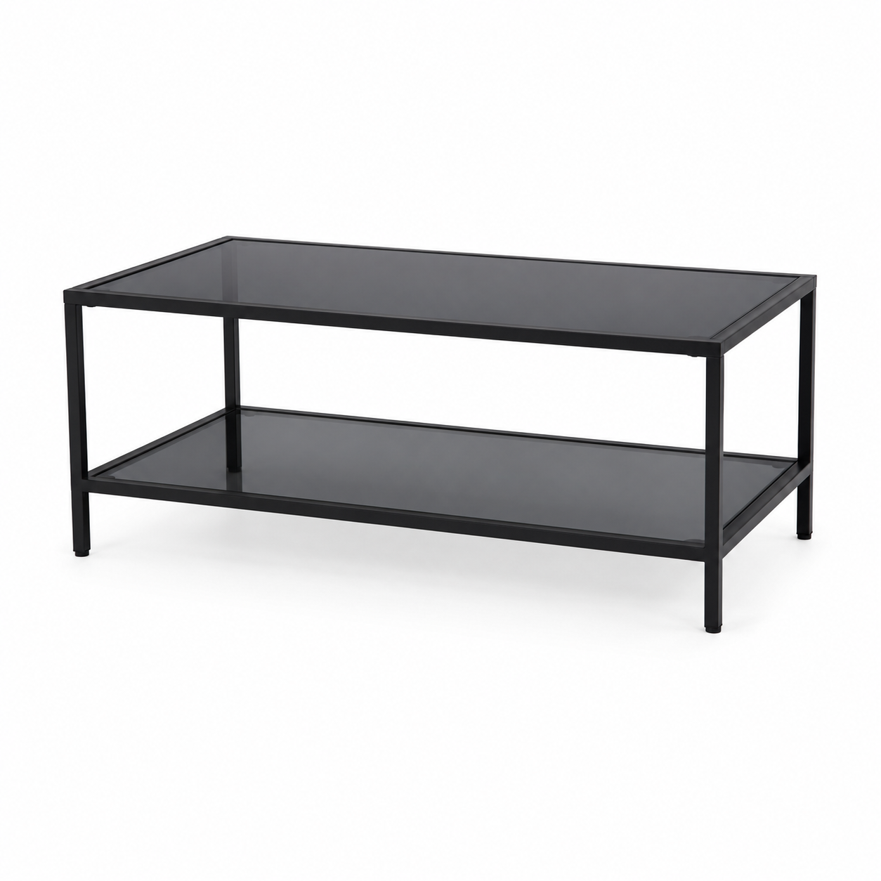 Couchtisch in Rauchglas Schwarz mit Ablage und Stahlrahmen 105 x 55 x 42 cm