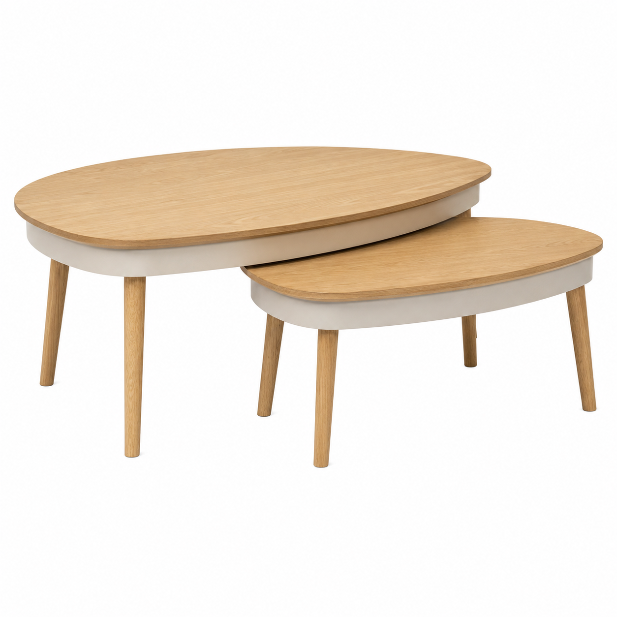 Satztisch 2er-Set in Eiche Natur und Kaschmir mit zwei Höhen 89 x 60 x 42 cm