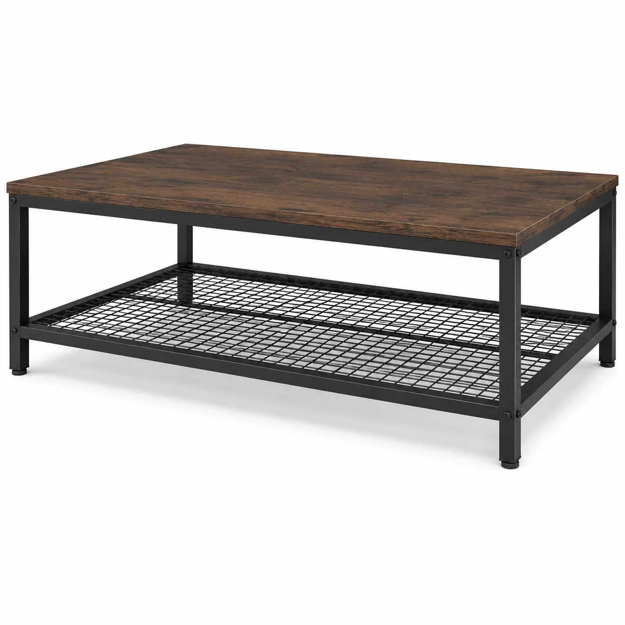 Industrial Couchtisch in Eiche Dunkel mit schwarzem Metallgestell 115 x 65 x 43 cm-VellureCasa