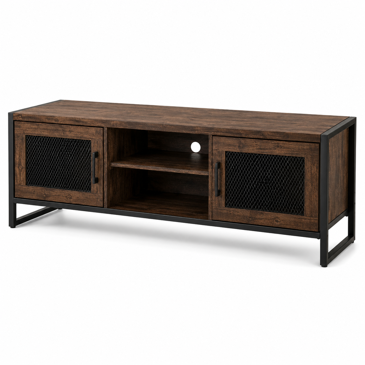 Industrial TV-Board in Eiche Dunkel mit schwarzem Stahlrahmen 150 x 42 x 55 cm-VellureCasa