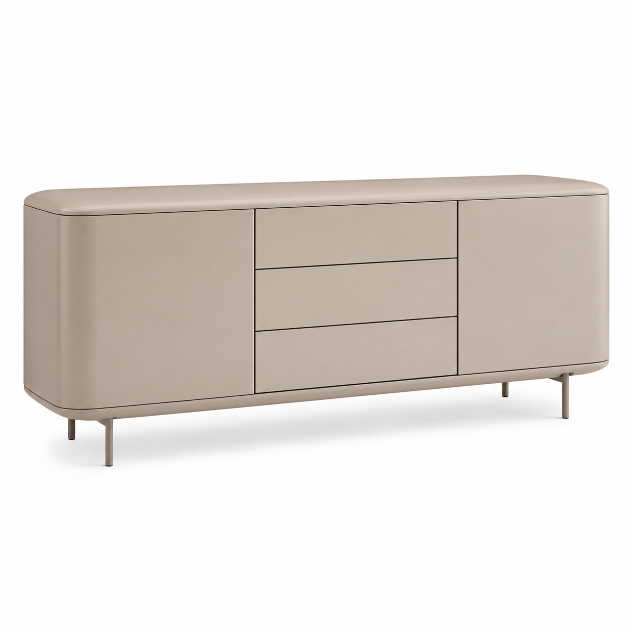 Sideboard in Kaschmir Matt mit gerundeten Fronten und Schubladen 180 x 45 x 80 cm-VellureCasa