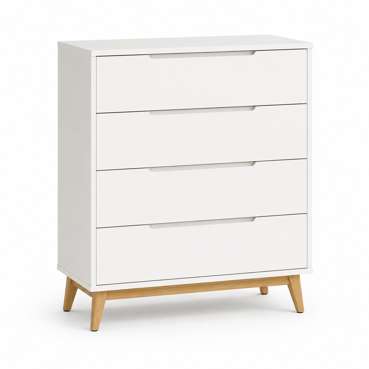 Skandinavische Kommode in Weiß und Eiche Natur mit vier Schubladen 100 x 42 x 88 cm-VellureCasa