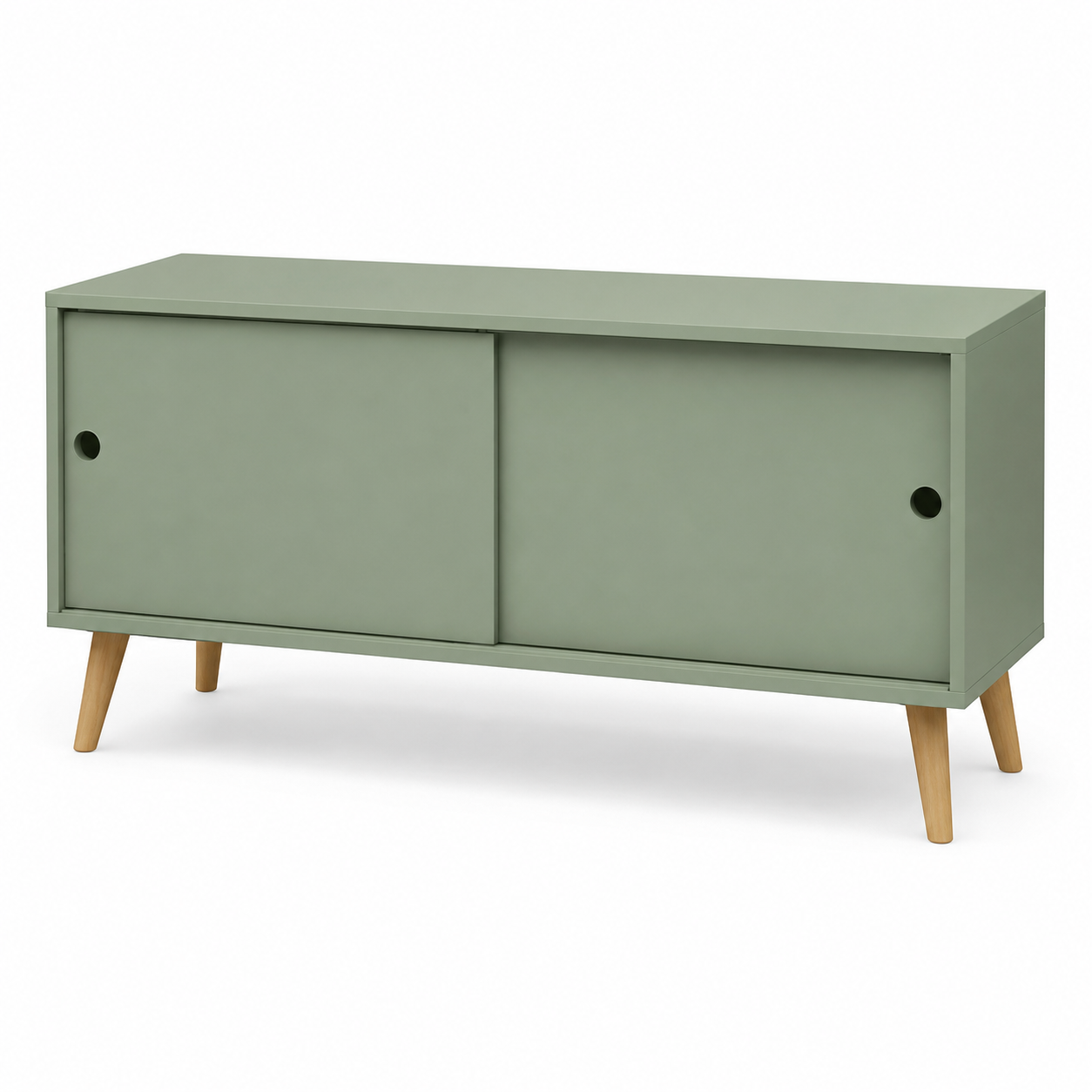 Low-Sideboard in Salbeigrün Matt mit Schiebetüren 140 x 40 x 65 cm-VellureCasa