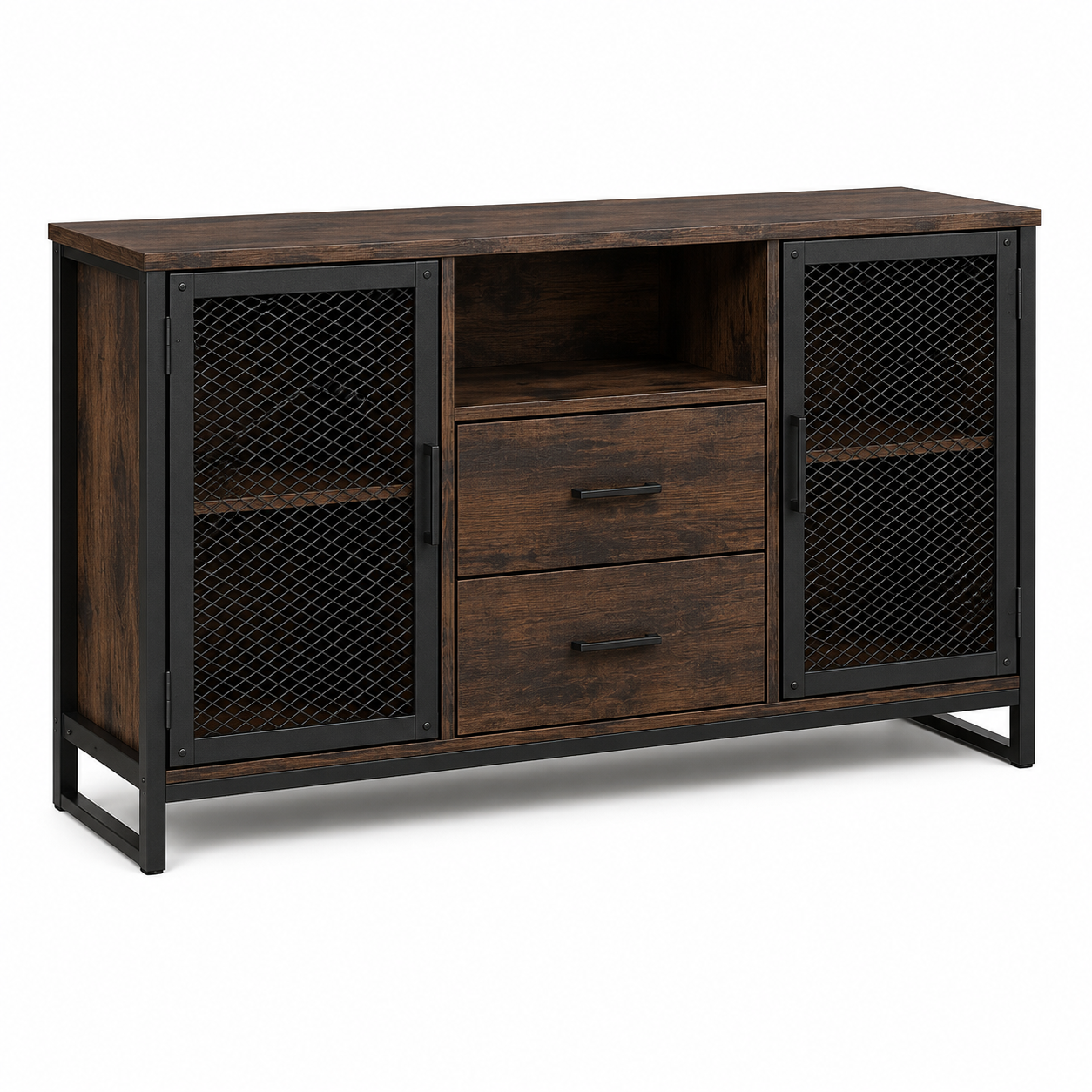 Industrial Sideboard in Eiche Dunkel mit Metallgittertüren 150 x 42 x 82 cm-VellureCasa