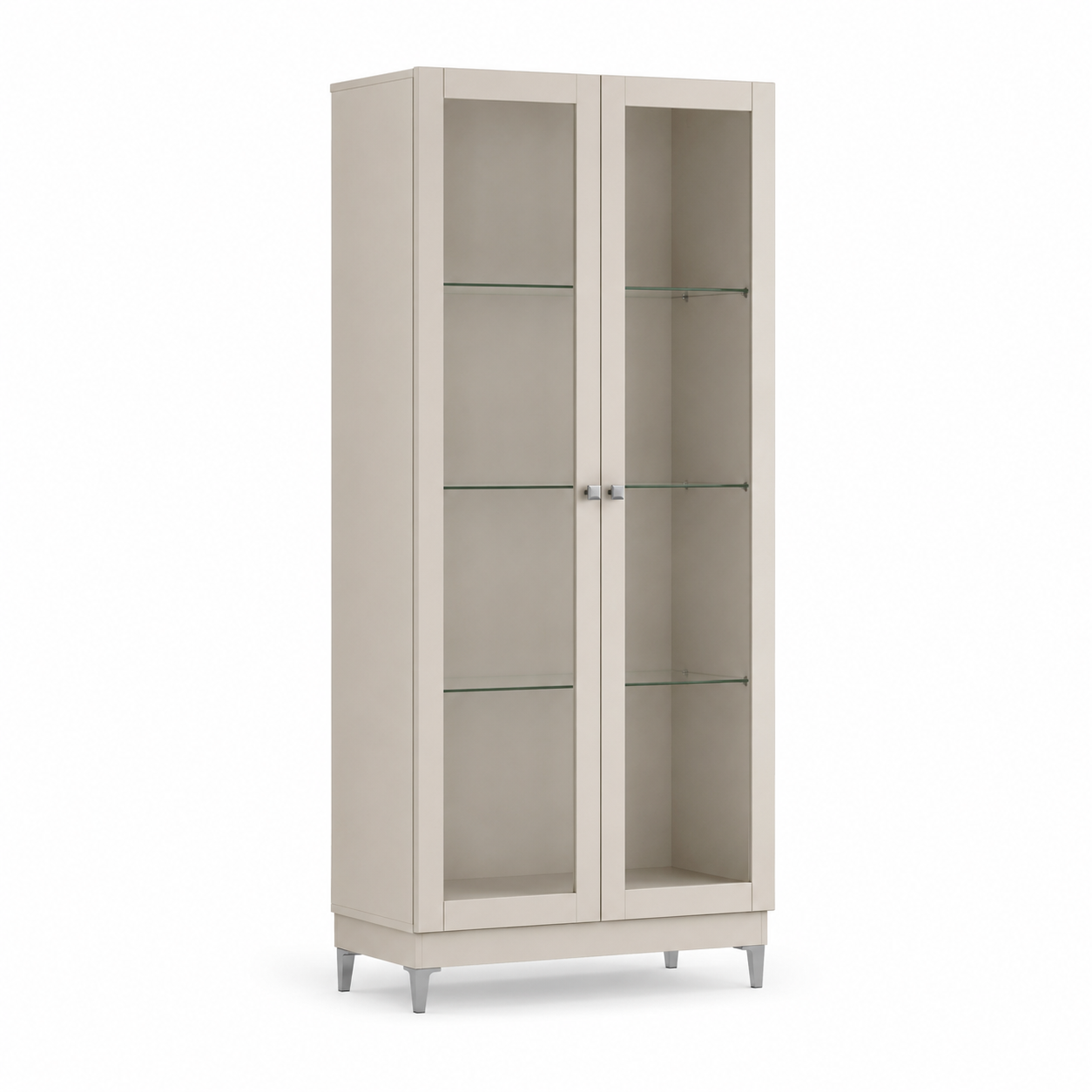 Vitrinenschrank in Kaschmir Matt mit Glasfront und drei Einlegeböden 80 x 38 x 180 cm-VellureCasa