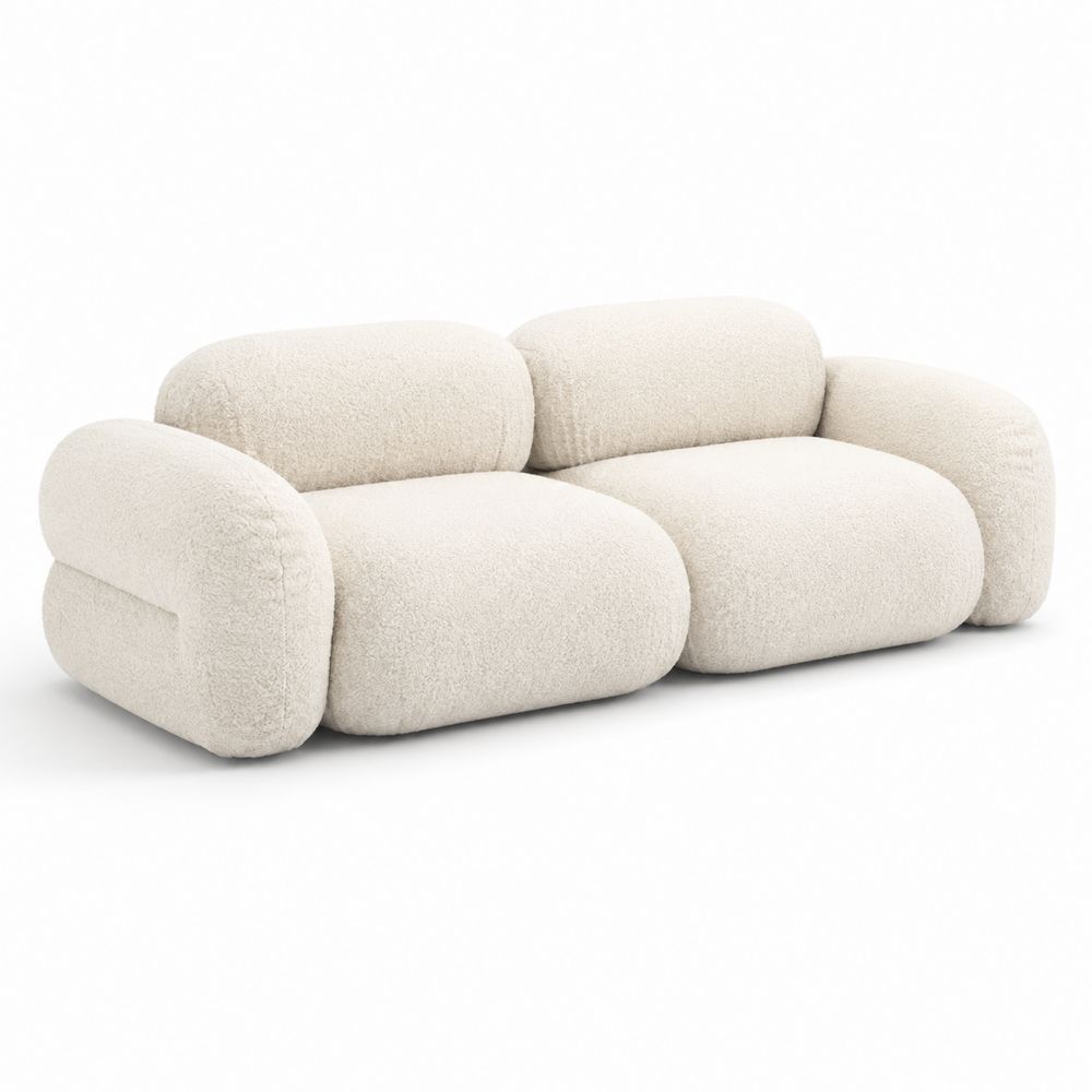 Sofa 3-osobowa z Boucle, Kremowa, 240x100x74 cm-Nordirin
